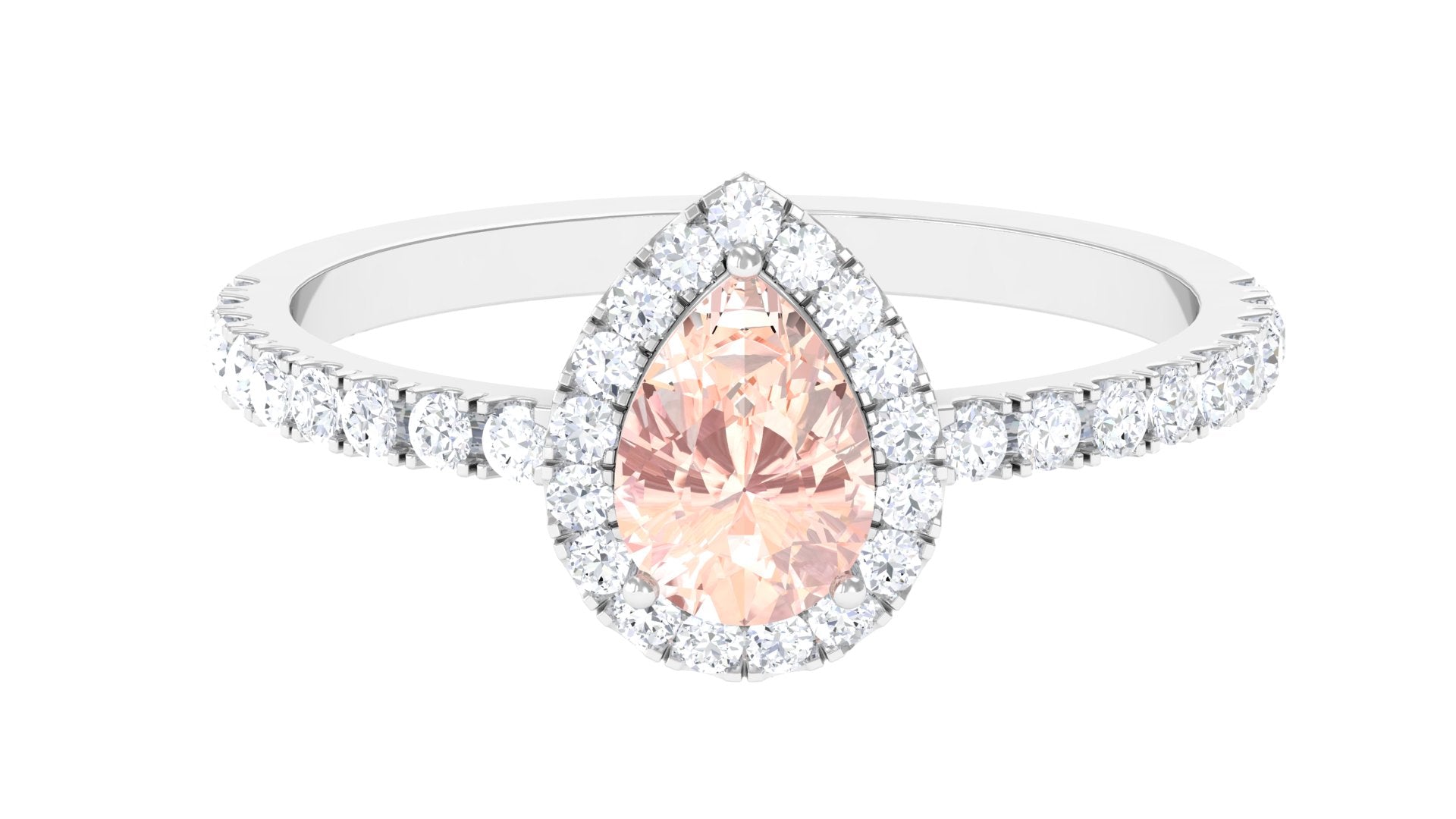 2.75 CT Pear Cut Morganite Solitaire Simple Engagement Ring with Diamond Accent Morganite - ( AAA ) - Quality - Rosec Jewels