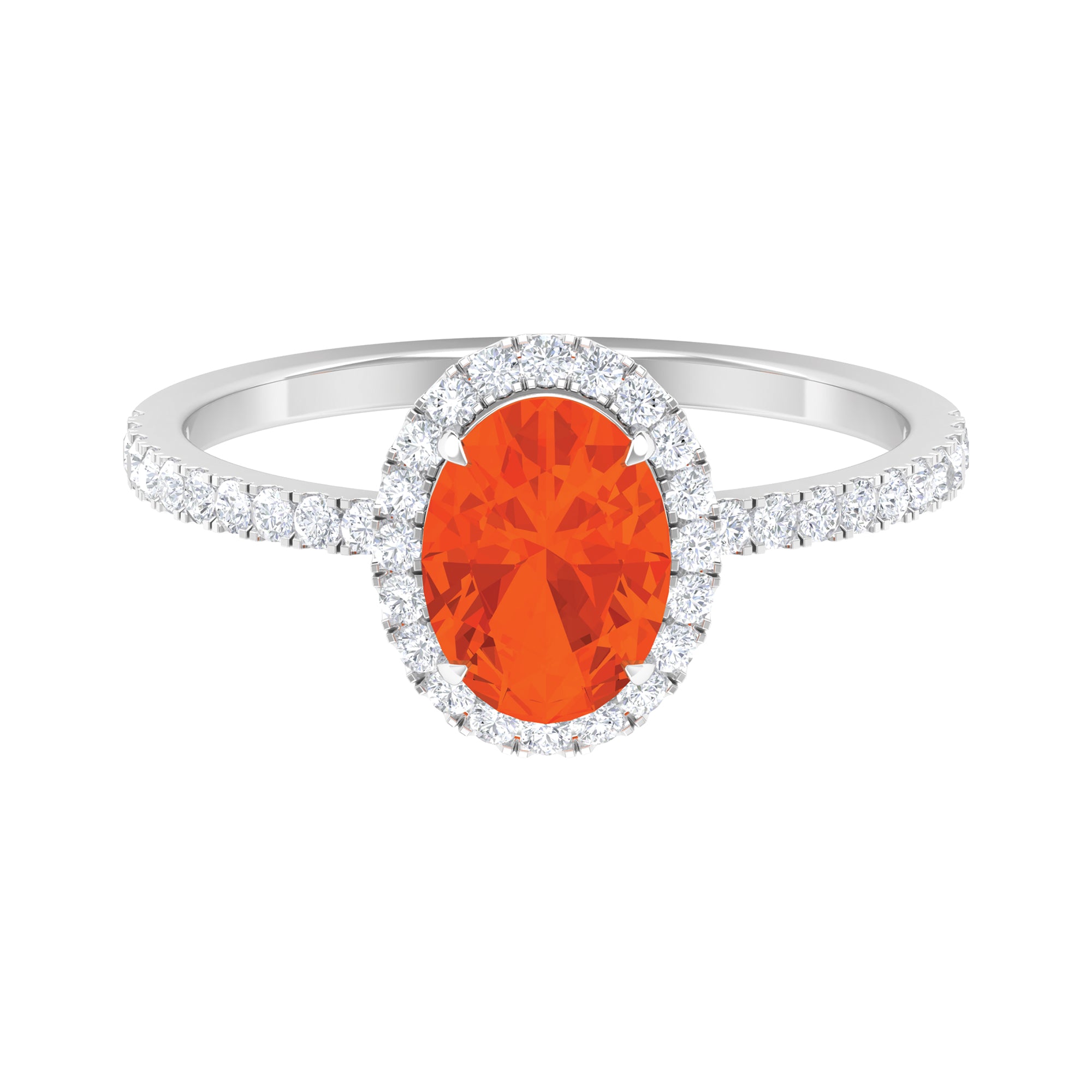 1.50 CT Oval Fire Opal Engagement Ring with Diamond Halo and Side Stones Fire Opal - ( AAA ) - Quality - Rosec Jewels