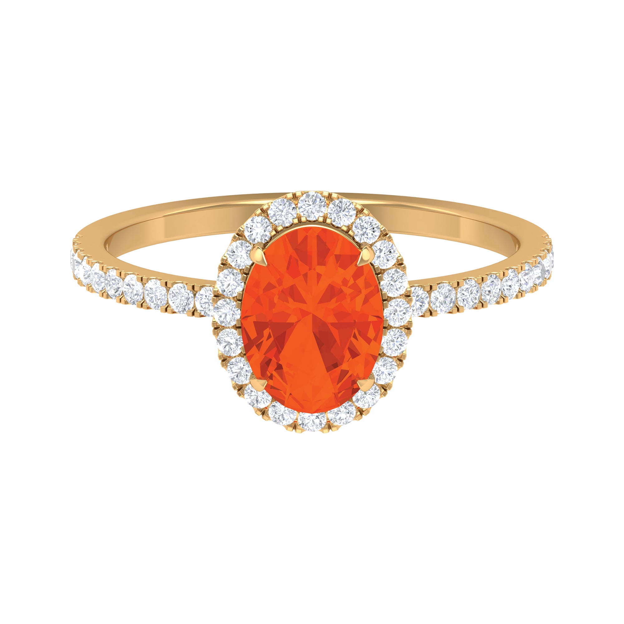 1.50 CT Oval Fire Opal Engagement Ring with Diamond Halo and Side Stones Fire Opal - ( AAA ) - Quality - Rosec Jewels