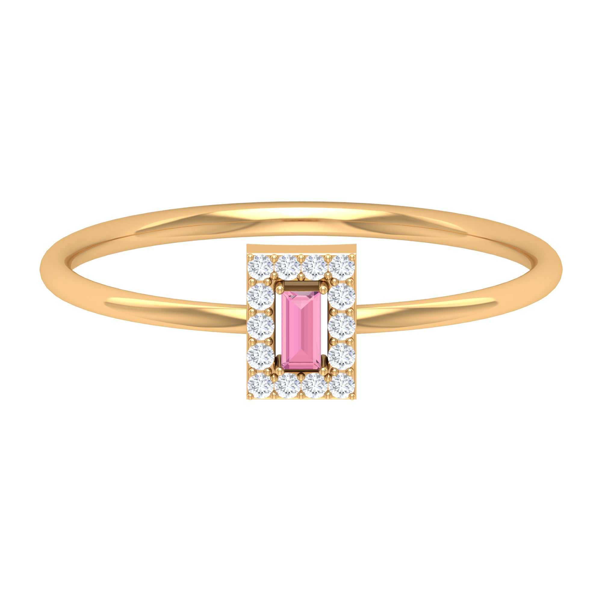 Natural Pink Tourmaline Dainty Promise Ring with Diamond Accent Pink Tourmaline - ( AAA ) - Quality - Rosec Jewels