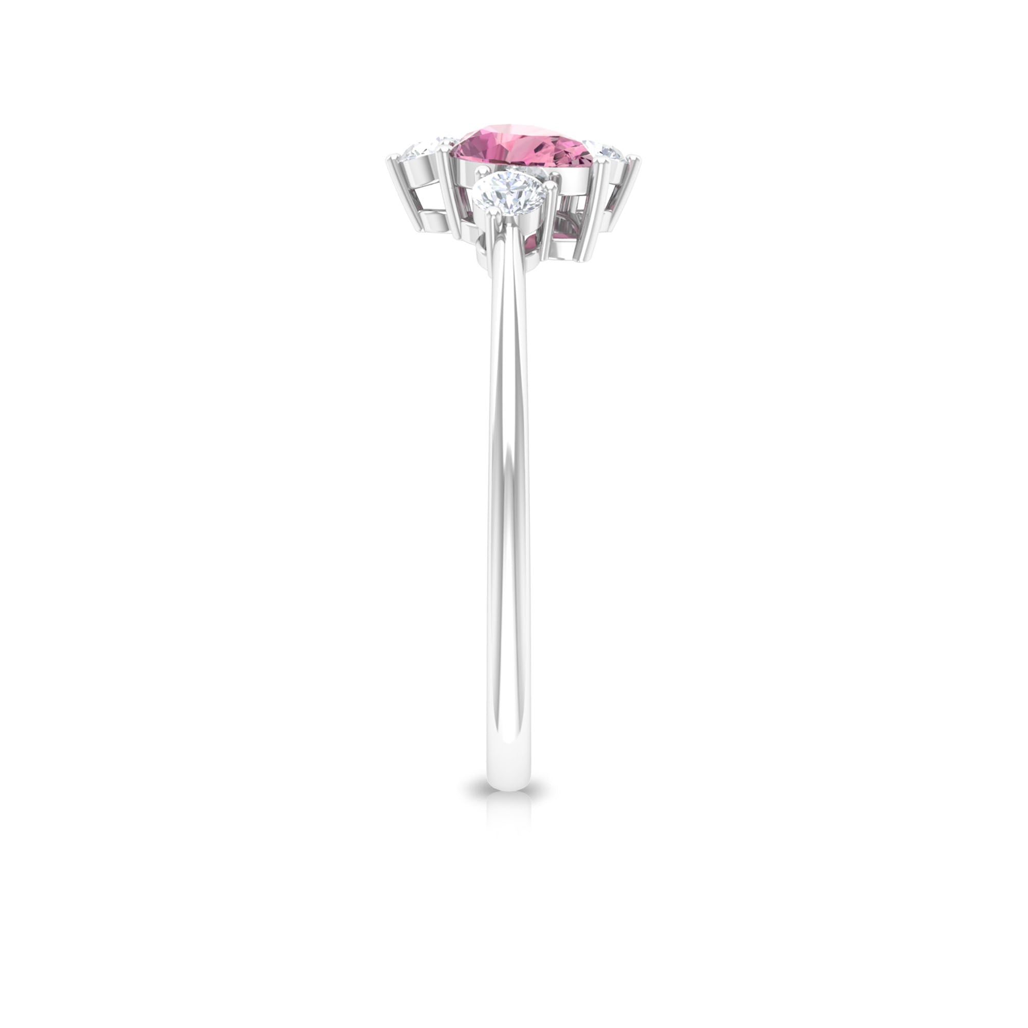 1.25 CT Pear Cut Pink Tourmaline and Round Diamond Cluster Ring in Prong Setting Pink Tourmaline - ( AAA ) - Quality - Rosec Jewels