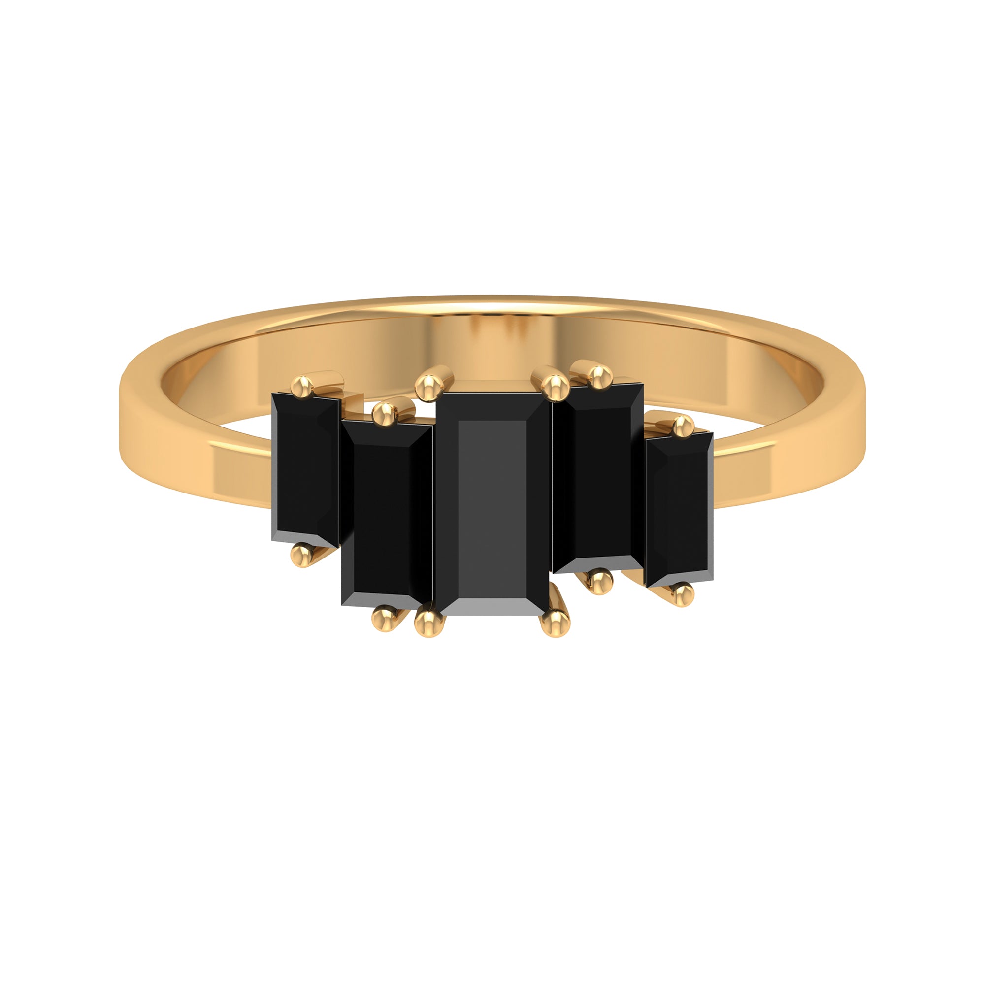 1 Carat Baguette Black Onyx Five Stone Ring in Gold Black Onyx - ( AAA ) - Quality - Rosec Jewels