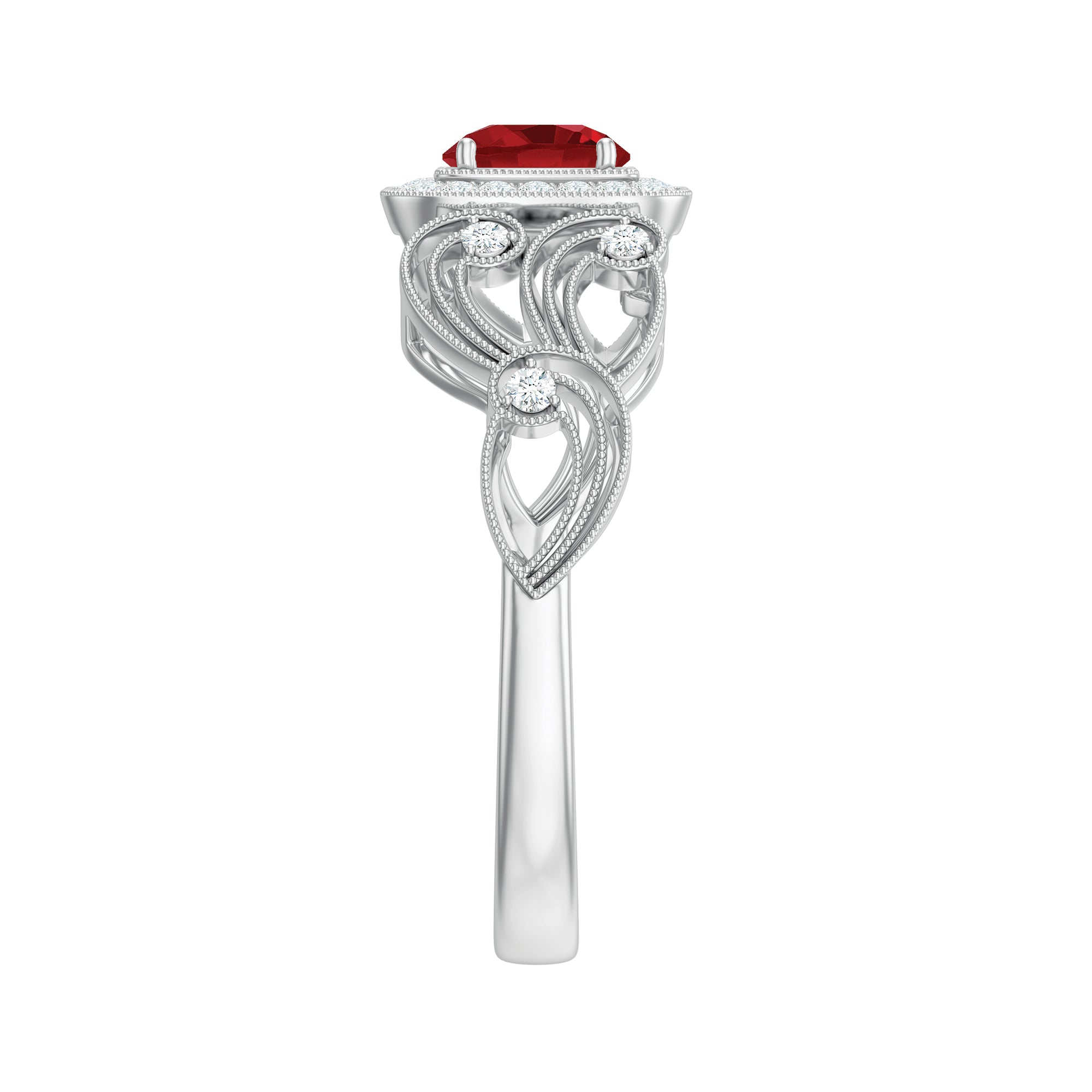 Lab-Created Ruby Vintage Style Engagement Ring with Diamond Lab Created Ruby - ( AAAA ) - Quality - Rosec Jewels