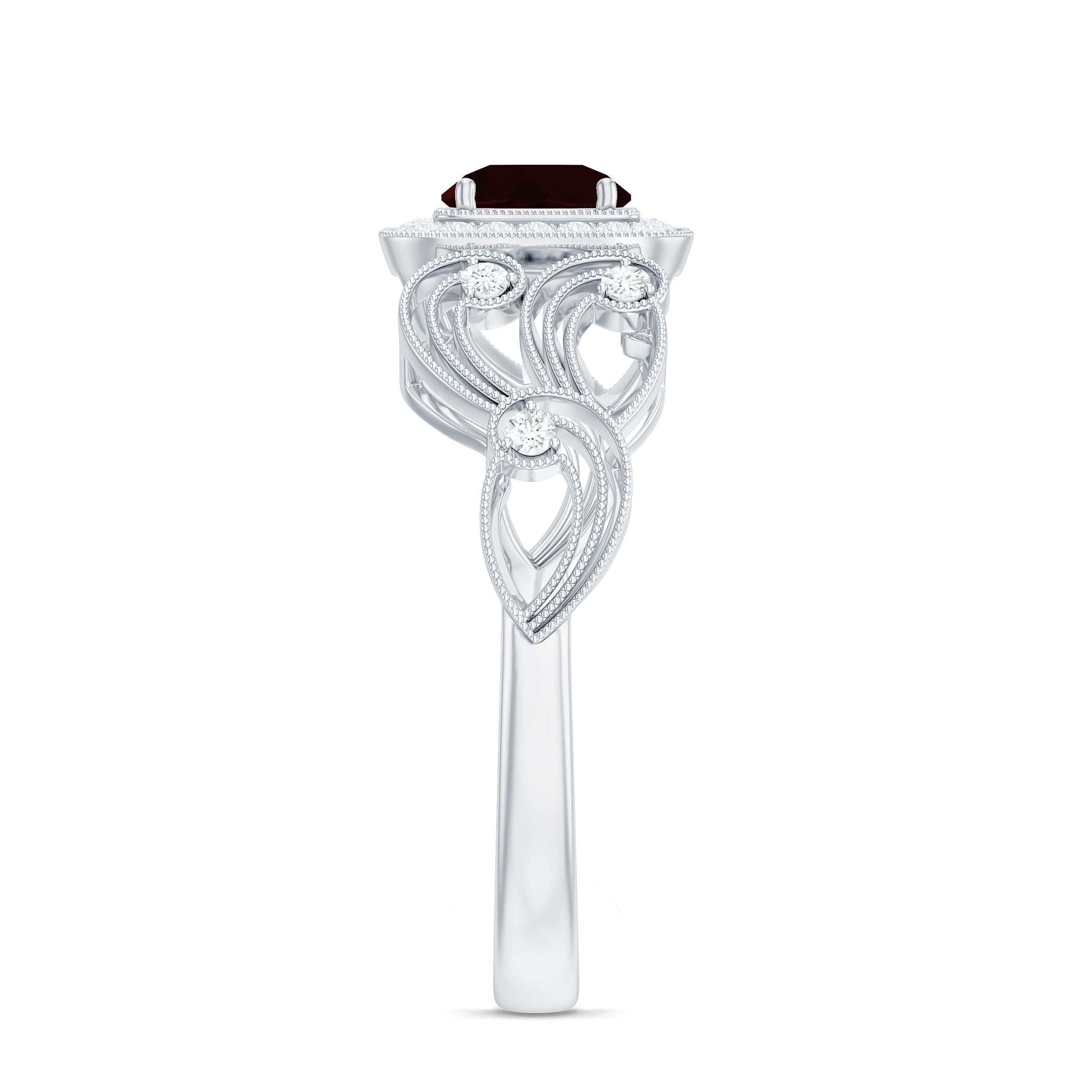 0.75 CT Garnet and Diamond Art Deco Engagement Ring with Milgrain Details Garnet - ( AAA ) - Quality - Rosec Jewels