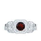 0.75 CT Garnet and Diamond Art Deco Engagement Ring with Milgrain Details Garnet - ( AAA ) - Quality - Rosec Jewels