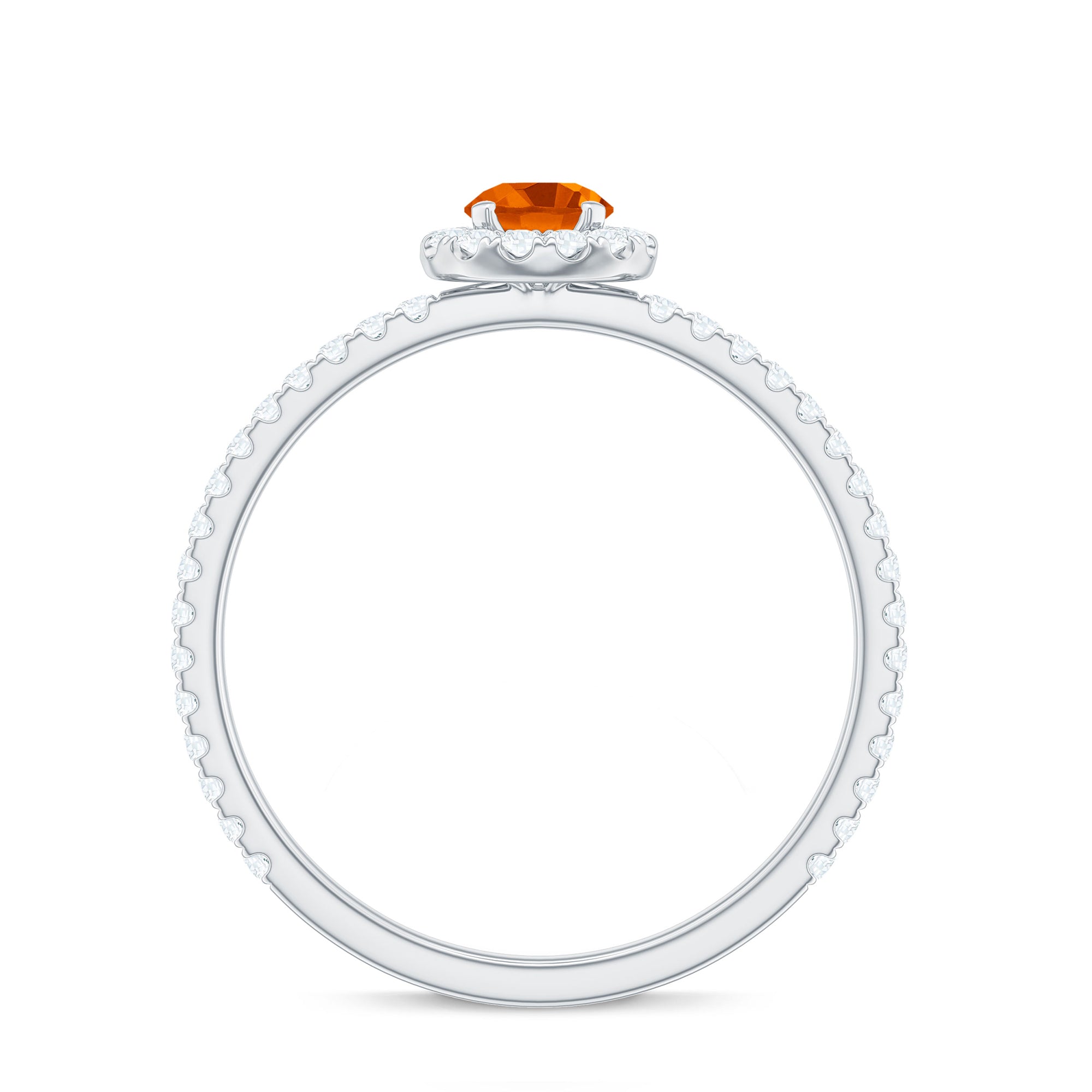 Round Fire Opal Minimal Engagement Ring with Diamond Fire Opal - ( AAA ) - Quality - Rosec Jewels