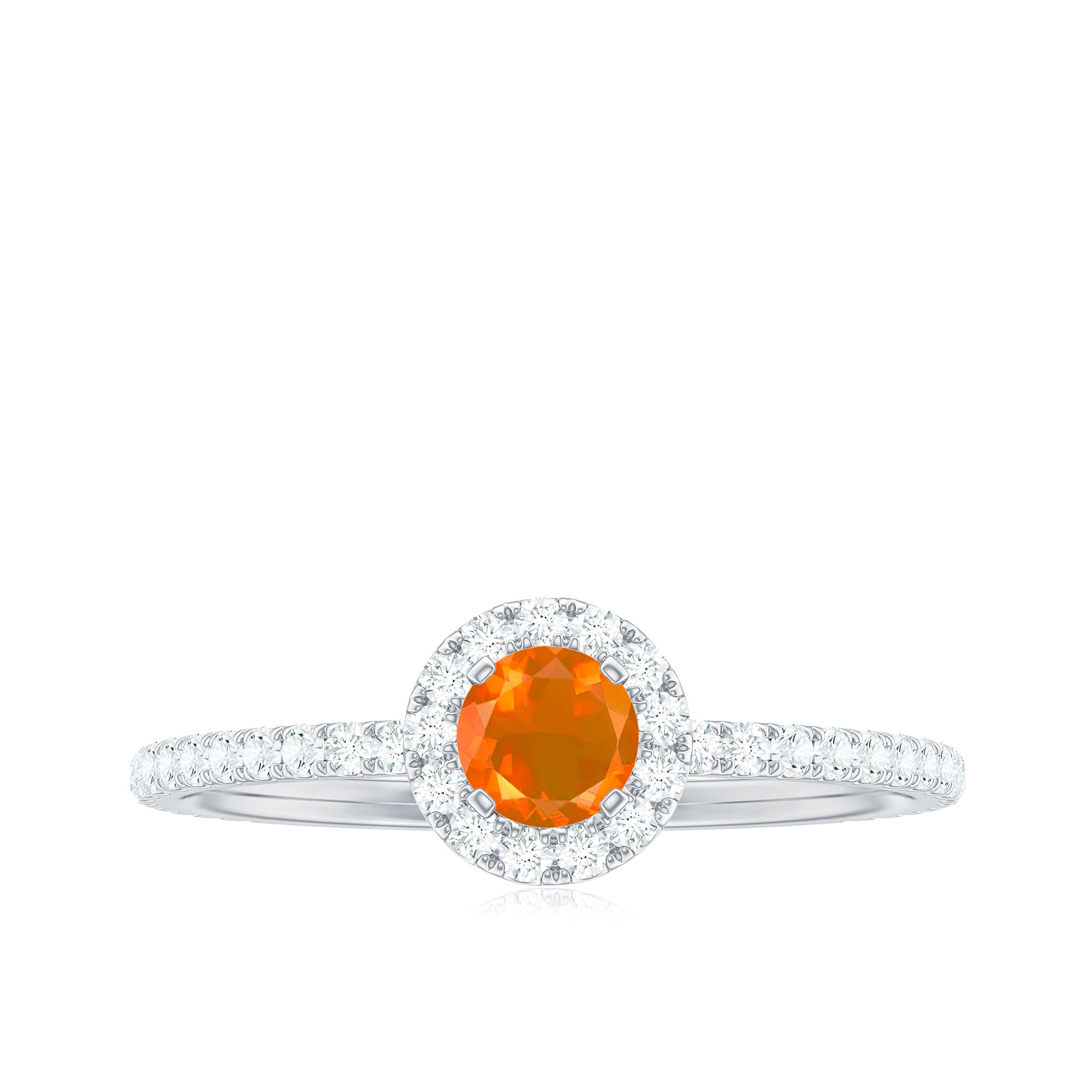 Round Fire Opal Minimal Engagement Ring with Diamond Fire Opal - ( AAA ) - Quality - Rosec Jewels