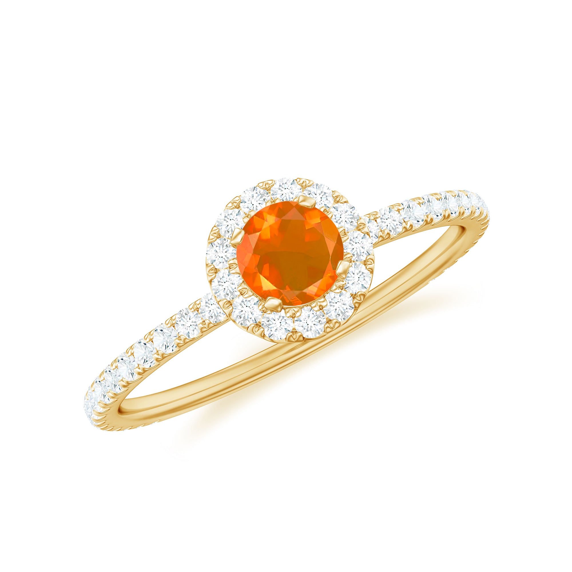 Round Fire Opal Minimal Engagement Ring with Diamond Fire Opal - ( AAA ) - Quality - Rosec Jewels