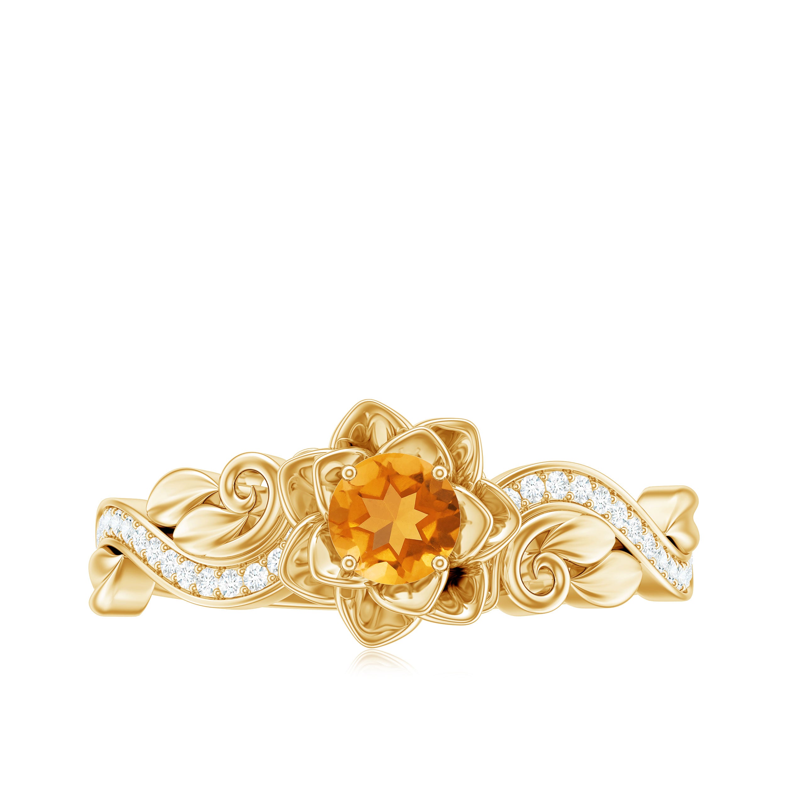 Flower Inspired Natural Citrine and Diamond Engagement Ring Citrine - ( AAA ) - Quality - Rosec Jewels