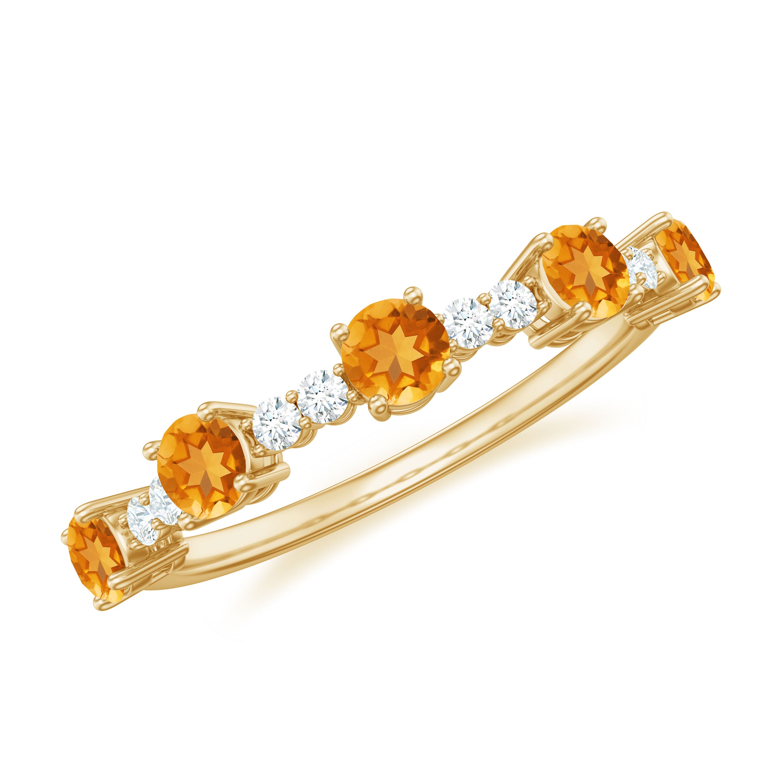 3/4 CT Citrine and Diamond Minimal Stackable Gold Ring Citrine - ( AAA ) - Quality - Rosec Jewels