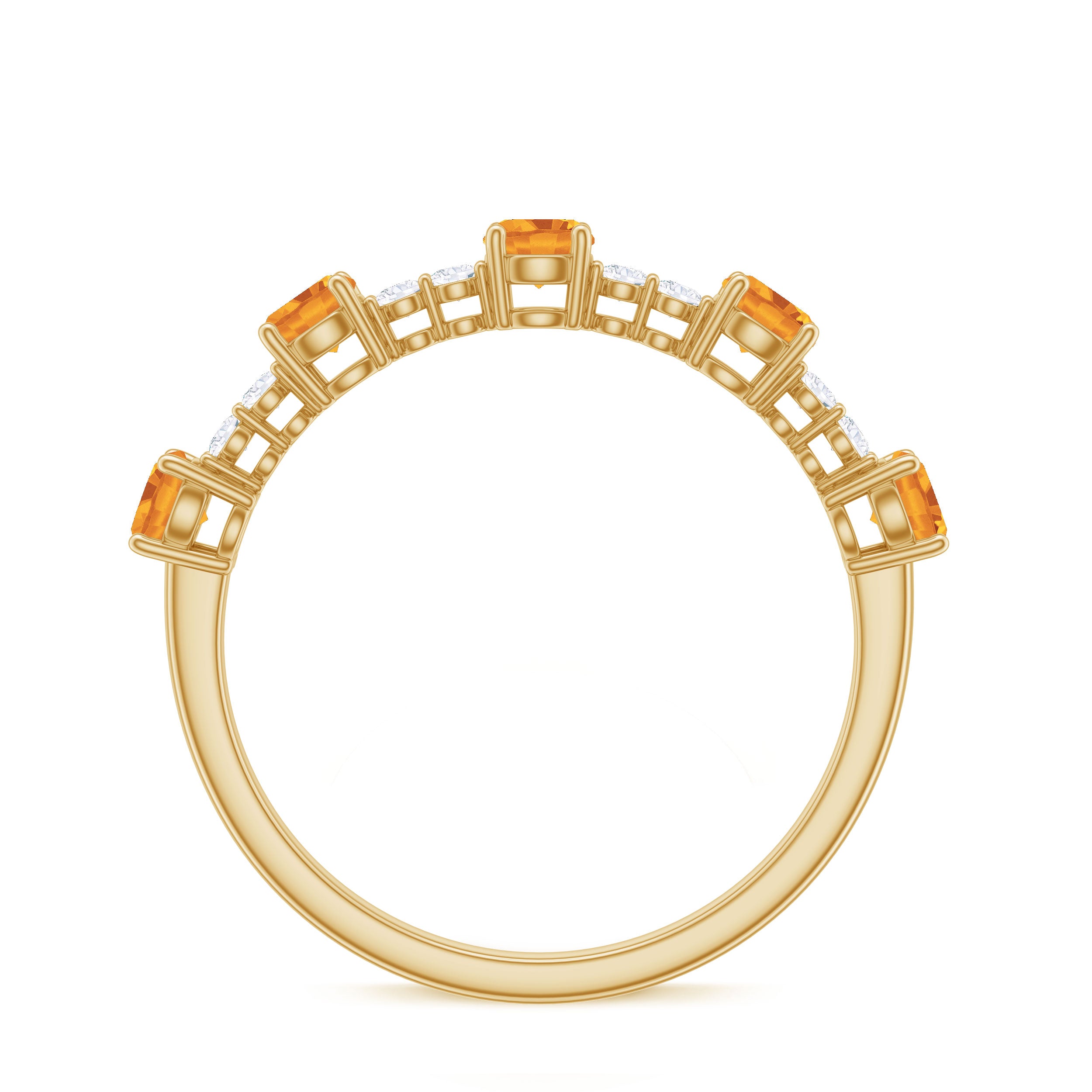 3/4 CT Citrine and Diamond Minimal Stackable Gold Ring Citrine - ( AAA ) - Quality - Rosec Jewels