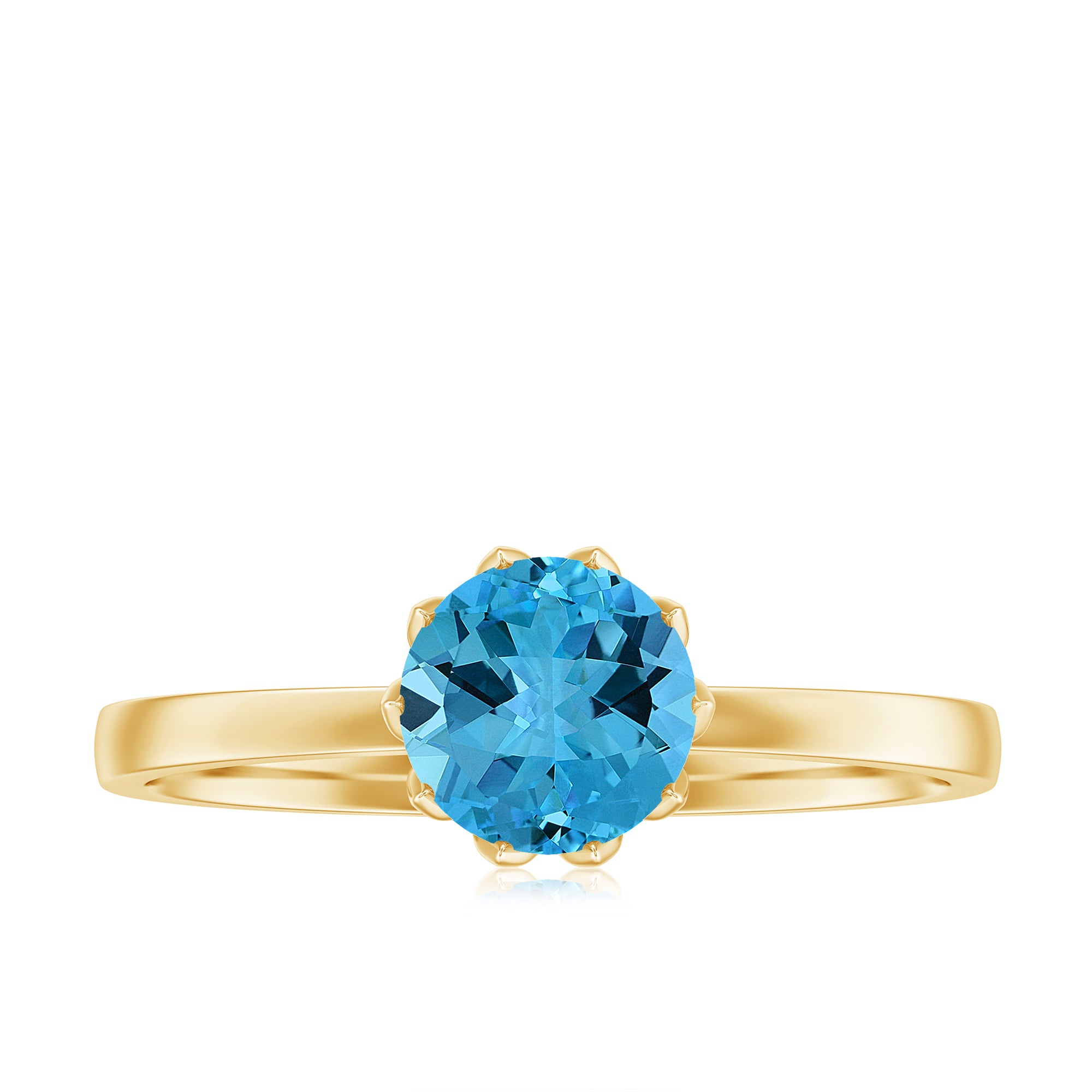 1 CT Swiss Blue Topaz Solitaire Ring in Lotus Basket Setting Swiss Blue Topaz - ( AAA ) - Quality - Rosec Jewels