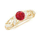 Round Created Ruby Vintage Style Engagement Ring with Diamond Lab Created Ruby - ( AAAA ) - Quality - Rosec Jewels