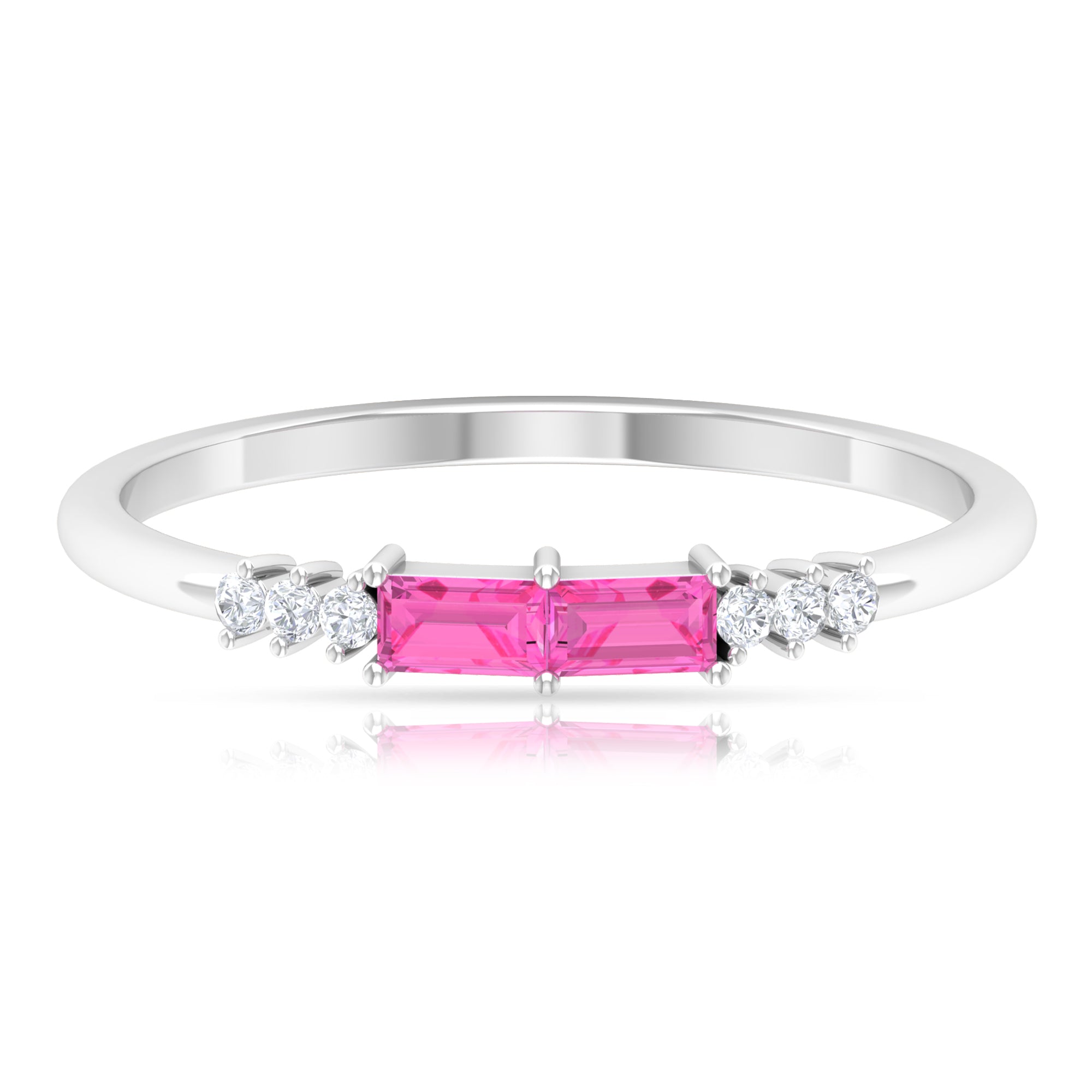 1/4 CT Pink Sapphire and Diamond Stackable Ring Pink Sapphire - ( AAA ) - Quality - Rosec Jewels