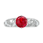 Round Created Ruby Vintage Inspired Engagement Ring with Diamond Lab Created Ruby - ( AAAA ) - Quality - Rosec Jewels