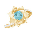 Flower Inspired Sky Blue Topaz Bypass Ring with Diamond Sky Blue Topaz - ( AAA ) - Quality - Rosec Jewels