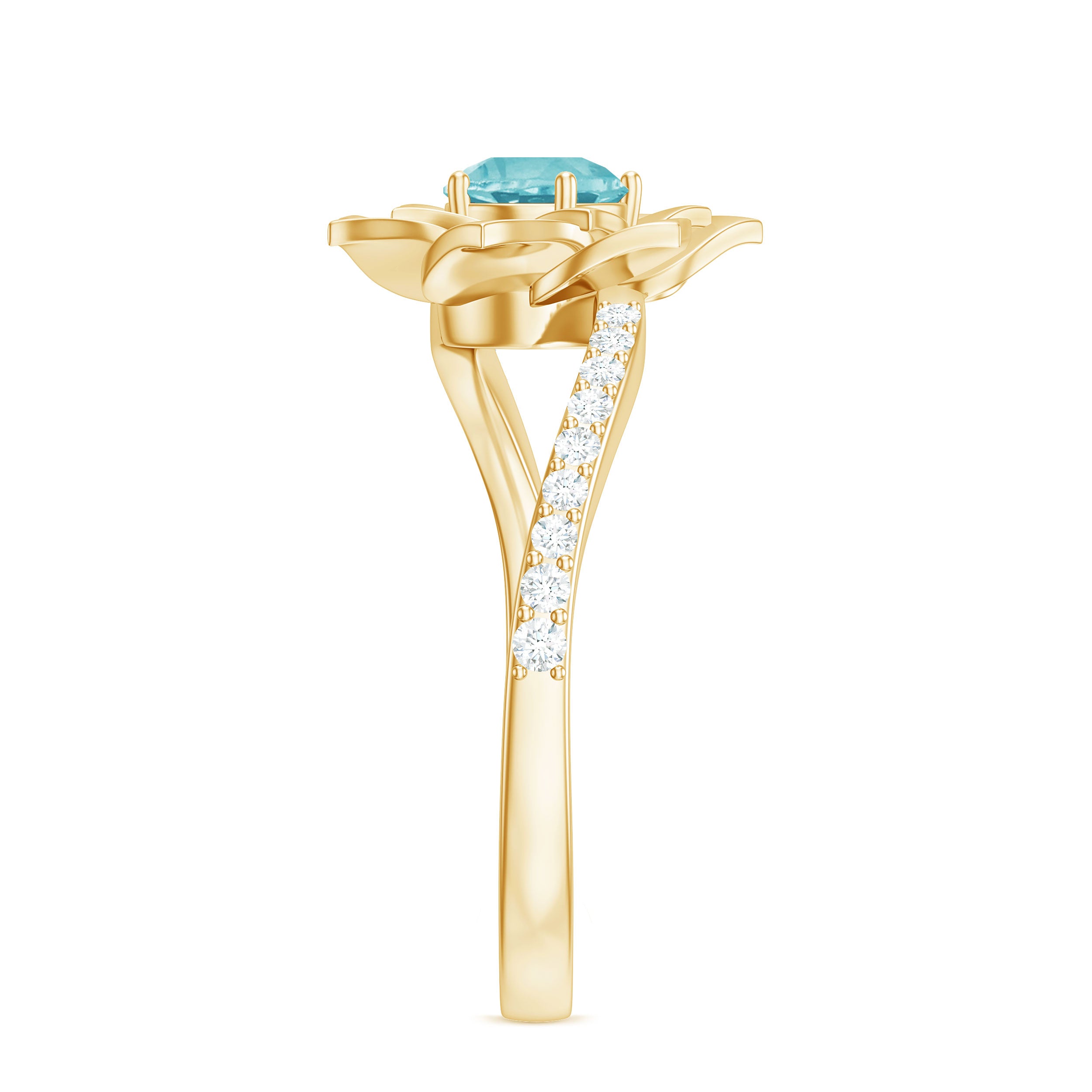 Flower Inspired Sky Blue Topaz Bypass Ring with Diamond Sky Blue Topaz - ( AAA ) - Quality - Rosec Jewels