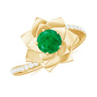 Real Emerald and Diamond Flower Ring with Bypass Shank Emerald - ( AAA ) - Quality - Rosec Jewels