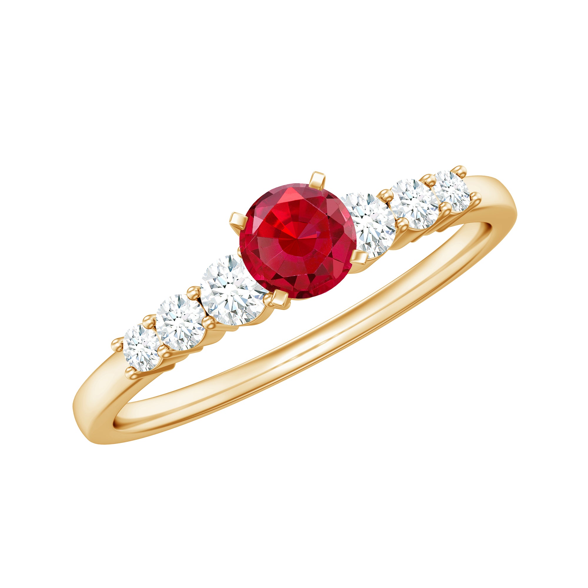 Graduated Style Lab-Lab Grown Ruby and Diamond Promise Ring Lab Created Ruby - ( AAAA ) - Quality - Rosec Jewels