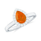 1 CT Teardrop Fire Opal Ring with Diamond Accent Fire Opal - ( AAA ) - Quality - Rosec Jewels