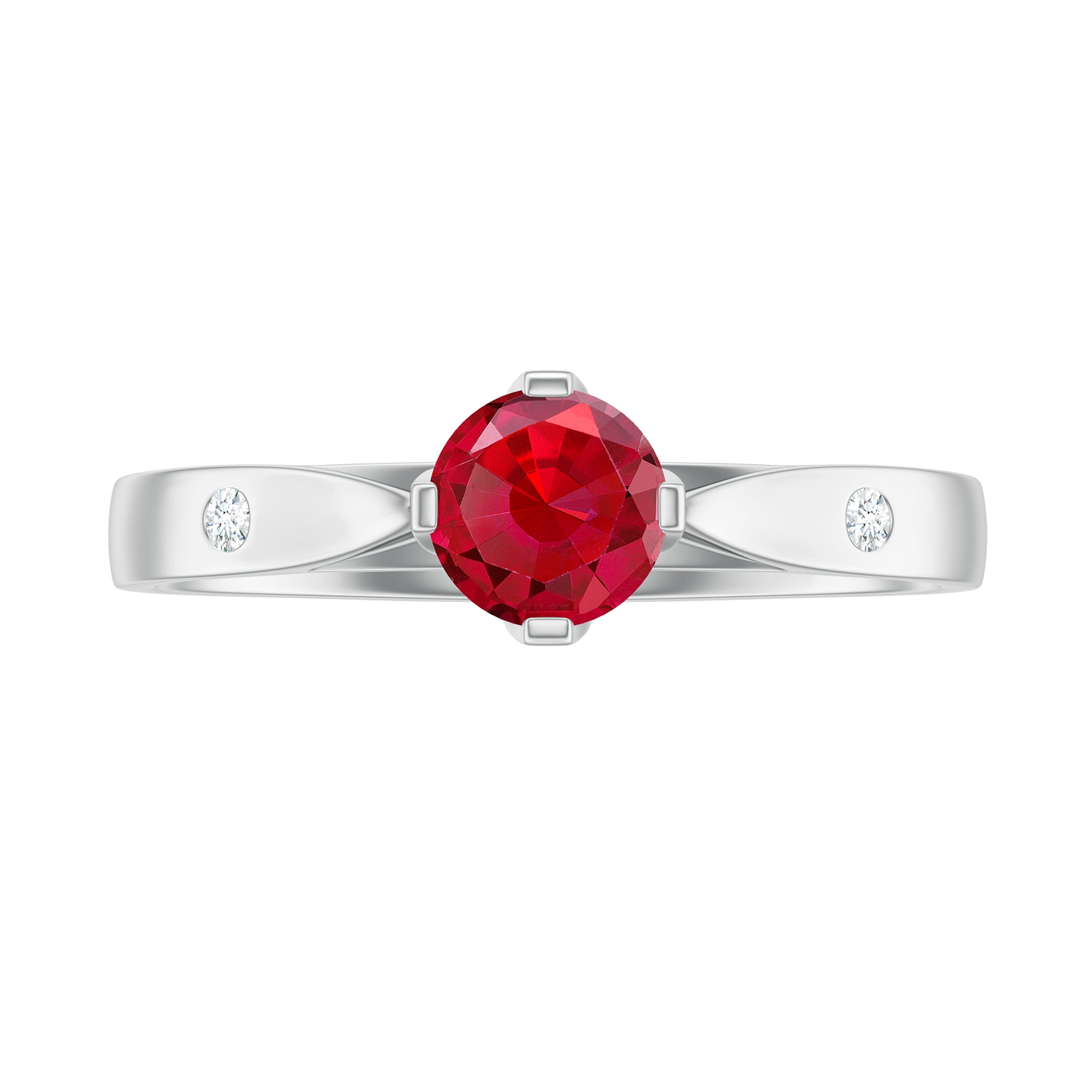 Round Lab Grown Ruby Solitaire Ring with Diamond Lab Created Ruby - ( AAAA ) - Quality - Rosec Jewels