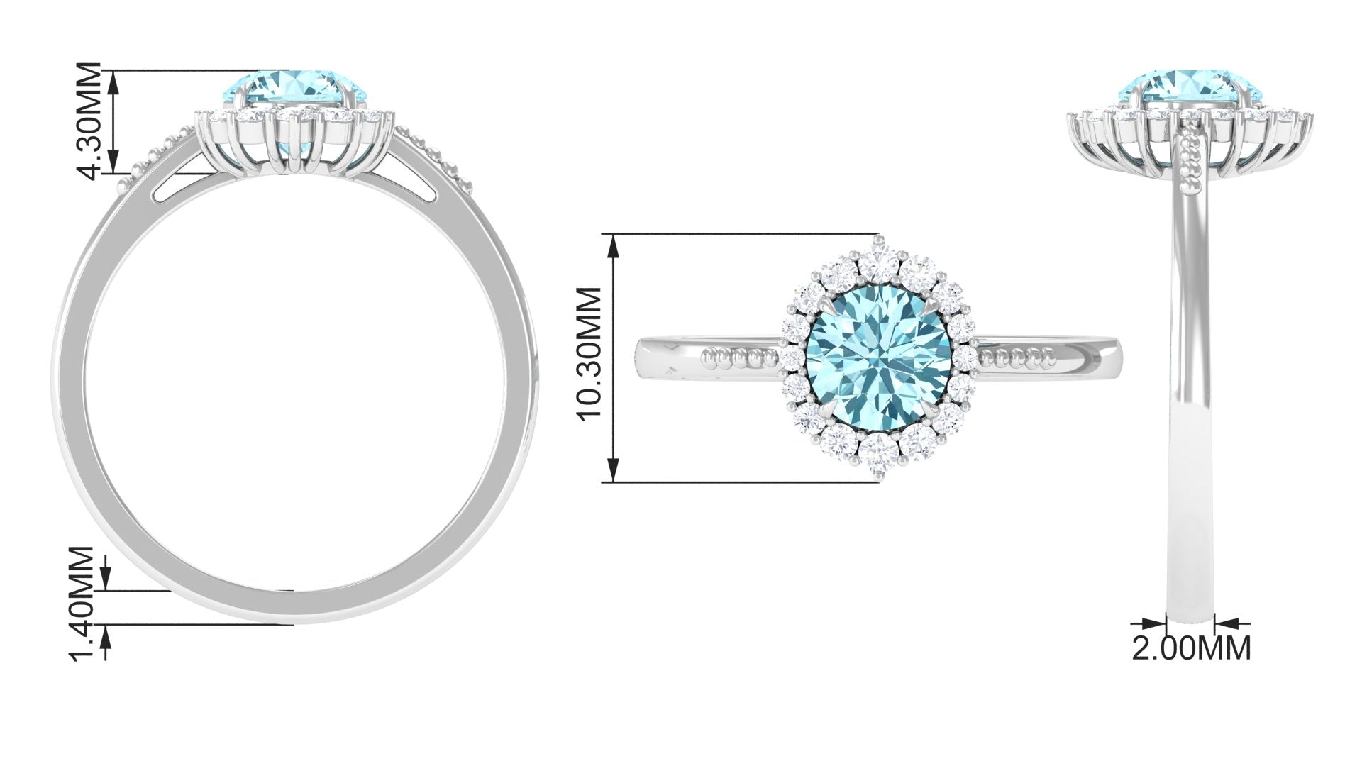 Natural Aquamarine Engagement Ring with Diamond Halo Aquamarine - ( AAA ) - Quality - Rosec Jewels