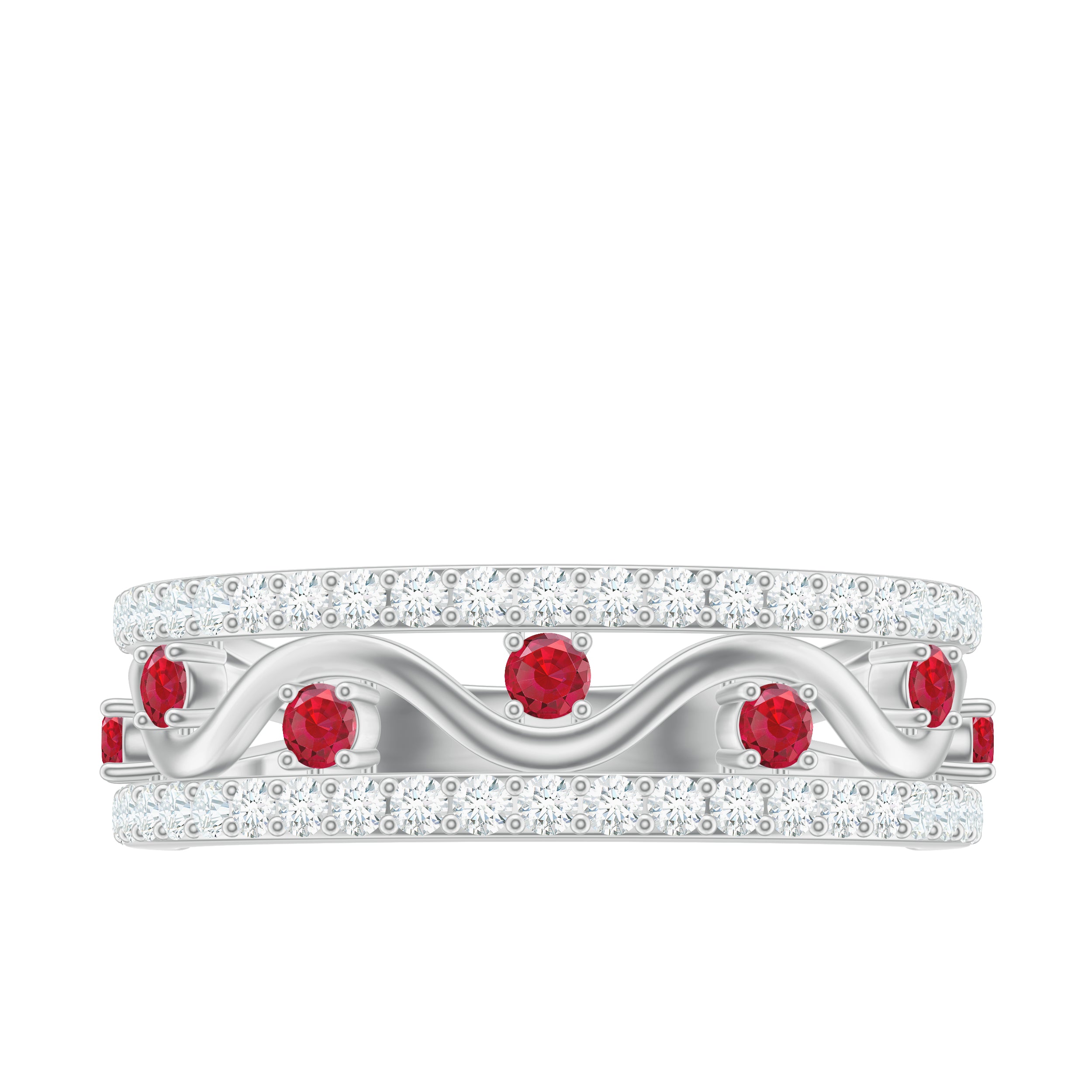 Created Ruby and Moissanite Designer Wedding Band Ring in Gold Lab Created Ruby - ( AAAA ) - Quality - Rosec Jewels