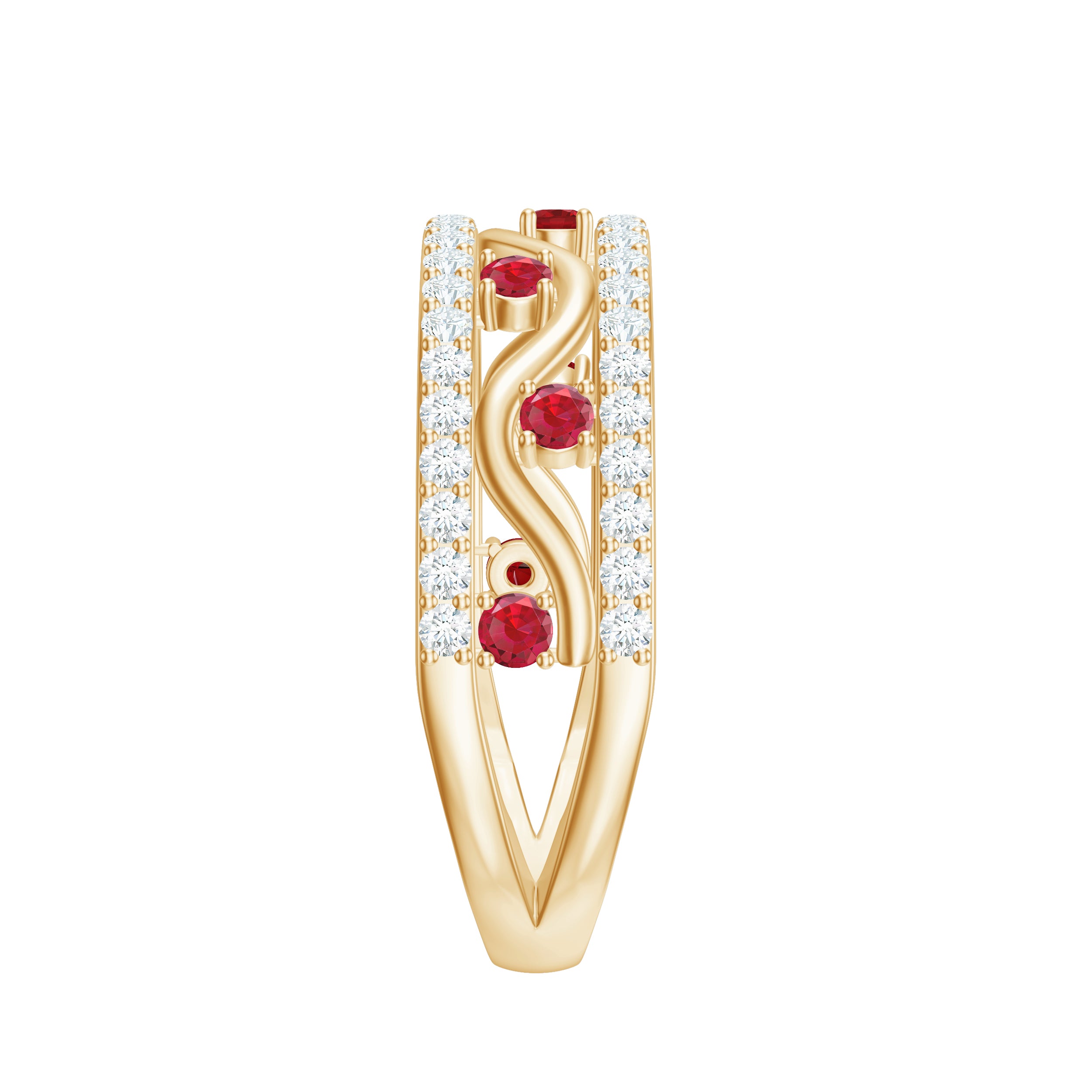 Created Ruby and Moissanite Designer Wedding Band Ring in Gold Lab Created Ruby - ( AAAA ) - Quality - Rosec Jewels