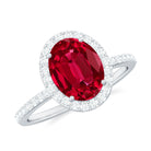 Oval Shape Created Ruby and Diamond Halo Engagement Ring Lab Created Ruby - ( AAAA ) - Quality - Rosec Jewels