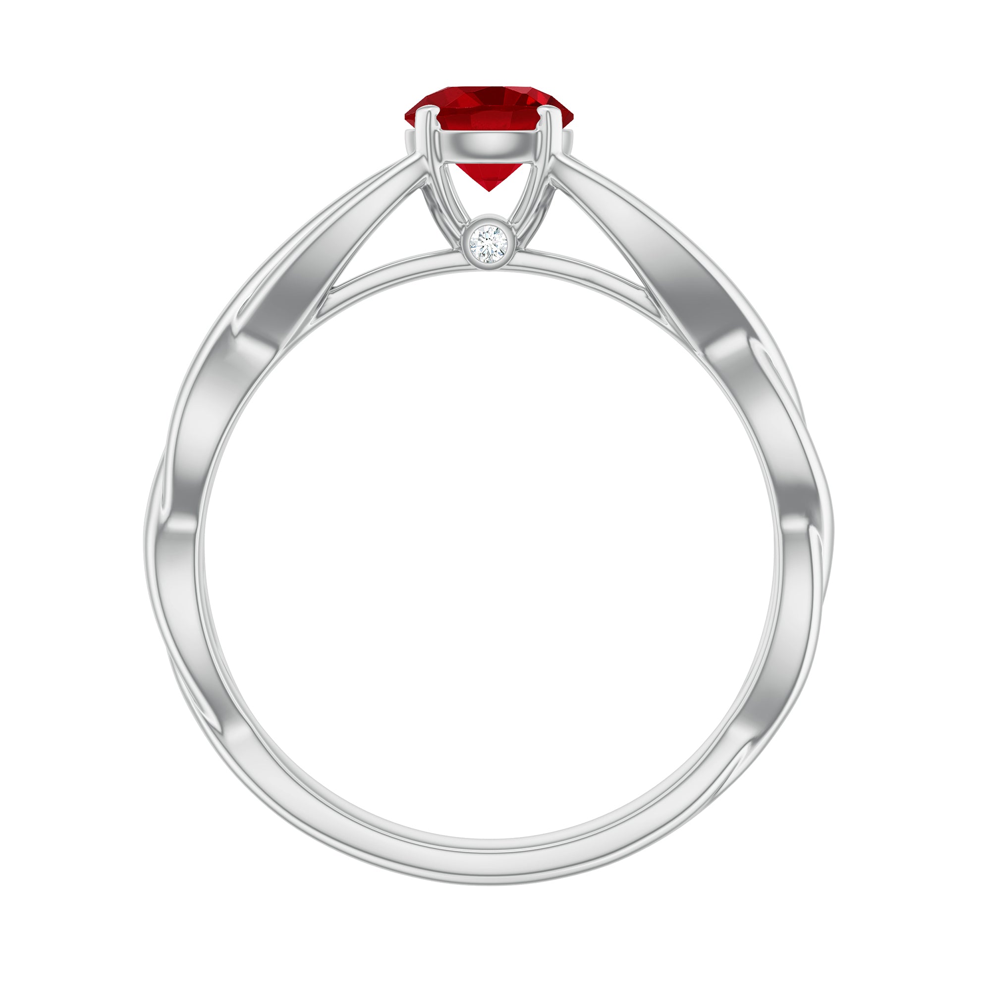 Solitaire Created Ruby Crossover Ring with Surprise Diamond Lab Created Ruby - ( AAAA ) - Quality - Rosec Jewels