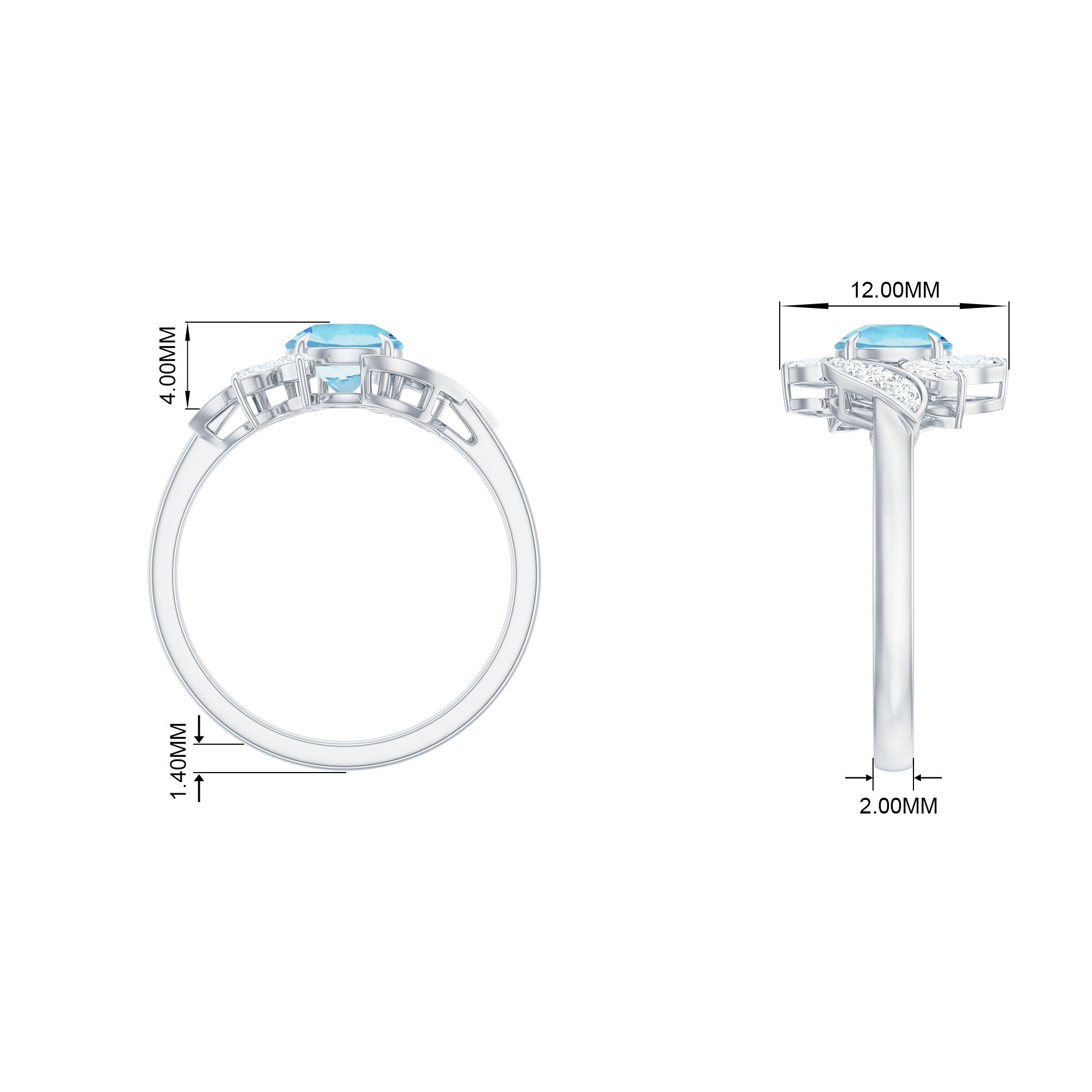 1.25 CT Aquamarine and Diamond Flower Cocktail Ring Aquamarine - ( AAA ) - Quality - Rosec Jewels