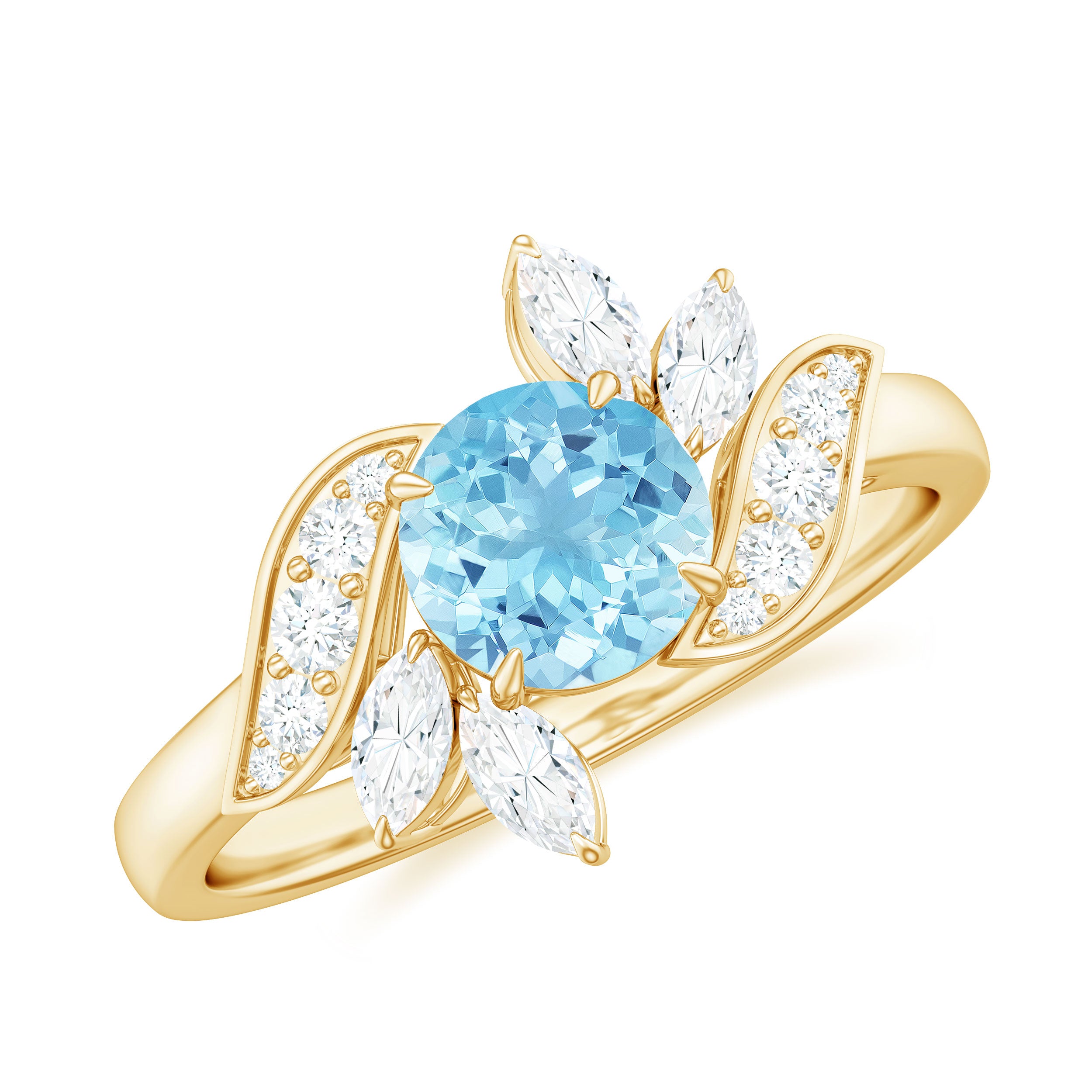 1.25 CT Aquamarine and Diamond Flower Cocktail Ring Aquamarine - ( AAA ) - Quality - Rosec Jewels