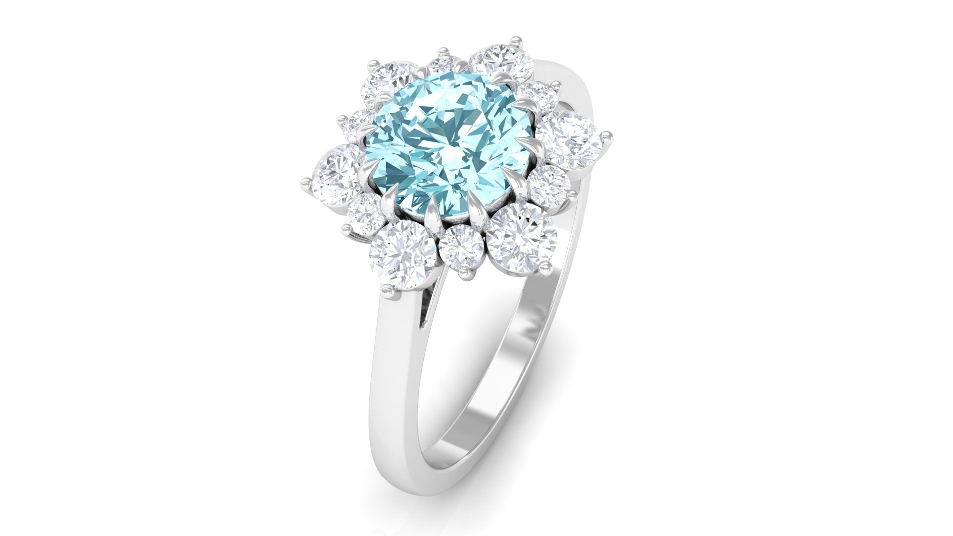 Natural Aquamarine Halo Engagement Ring with Diamond Aquamarine - ( AAA ) - Quality - Rosec Jewels