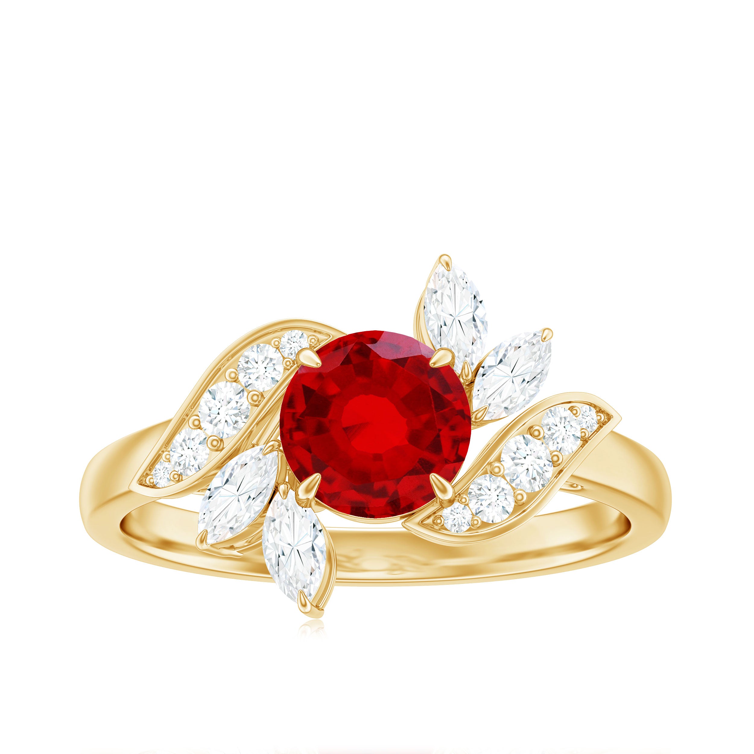 2 CT Created Ruby Flower Engagement Ring with Diamond Lab Created Ruby - ( AAAA ) - Quality - Rosec Jewels