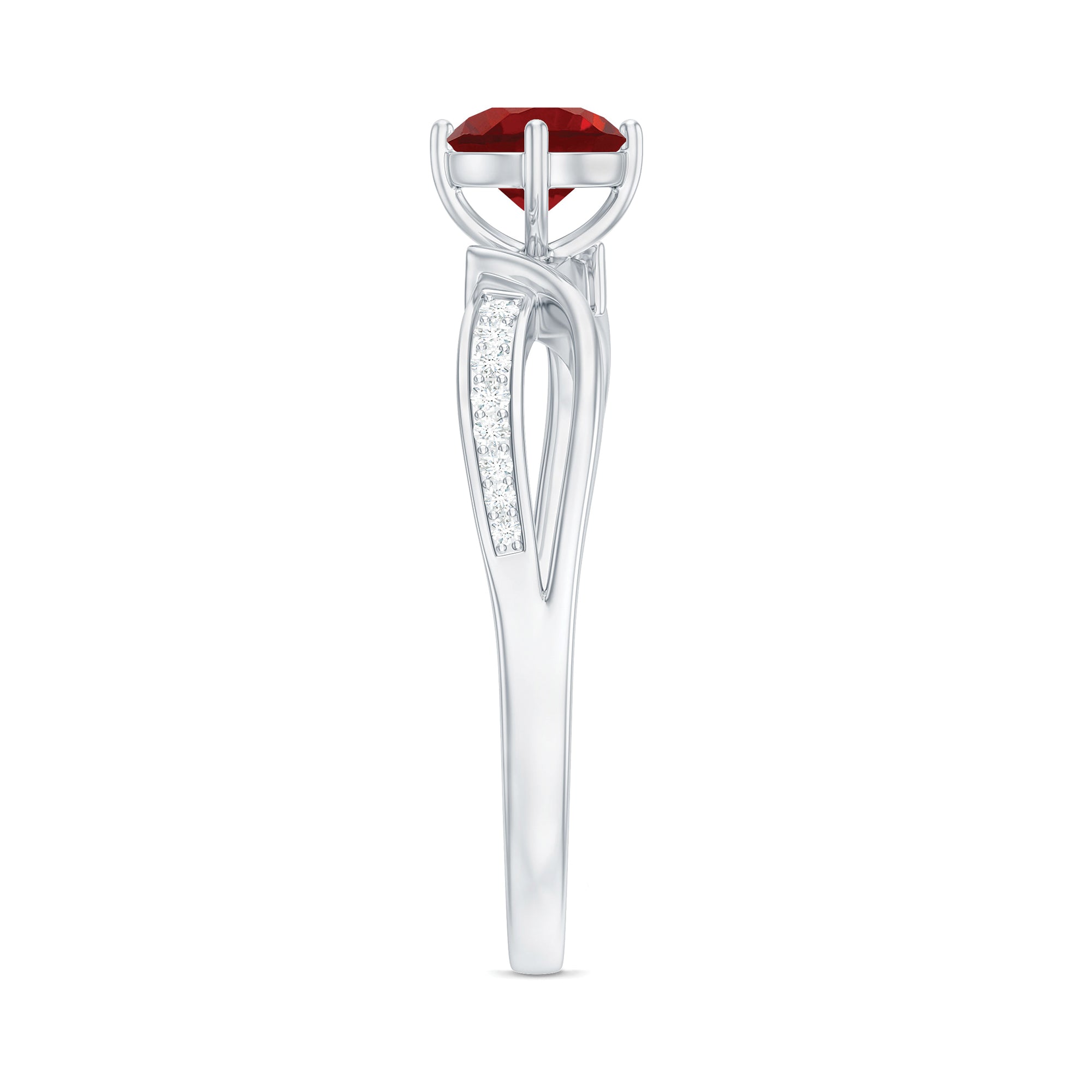 Infinity Shank Created Ruby Solitaire Engagement Ring with Diamond Lab Created Ruby - ( AAAA ) - Quality - Rosec Jewels