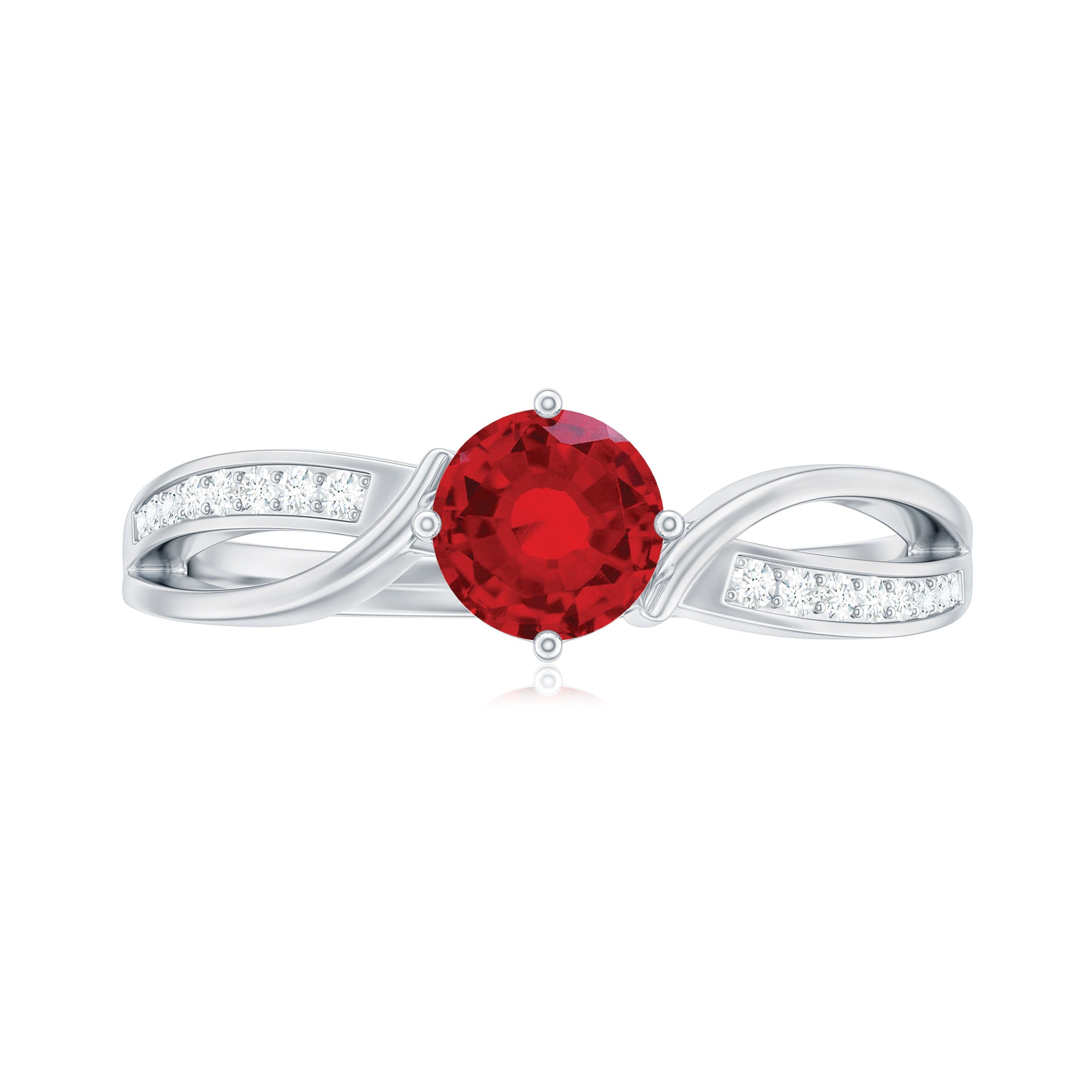 Infinity Shank Created Ruby Solitaire Engagement Ring with Diamond Lab Created Ruby - ( AAAA ) - Quality - Rosec Jewels