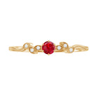 Created Ruby and Diamond Leaf Promise Ring with Beaded Gold Lab Created Ruby - ( AAAA ) - Quality - Rosec Jewels