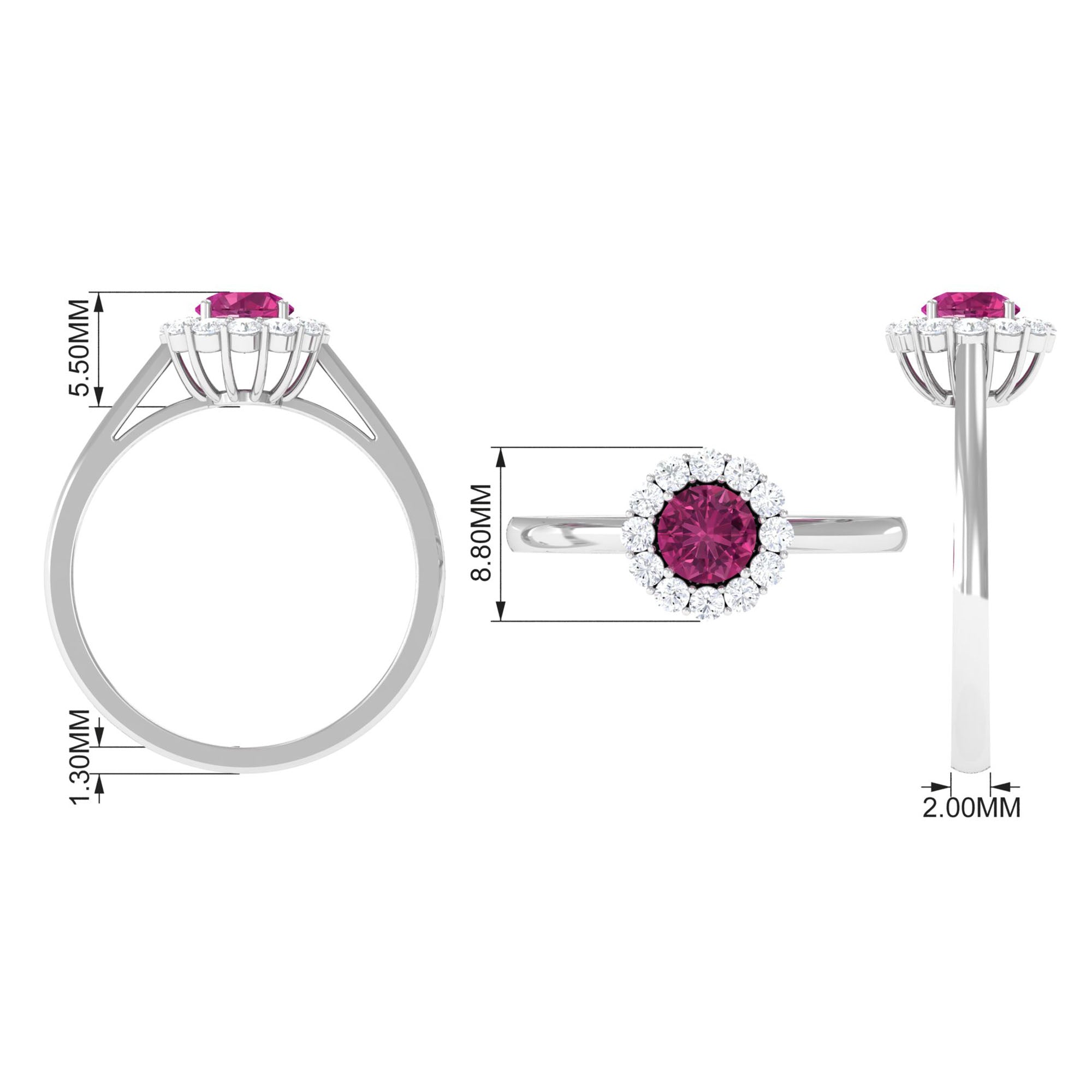 0.75 CT Pink Tourmaline and Diamond Floating Halo Engagement Ring Pink Tourmaline - ( AAA ) - Quality - Rosec Jewels