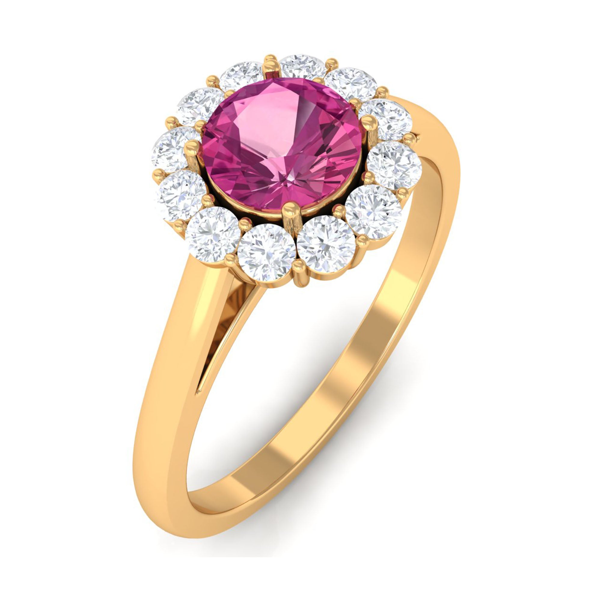 0.75 CT Pink Tourmaline and Diamond Floating Halo Engagement Ring Pink Tourmaline - ( AAA ) - Quality - Rosec Jewels