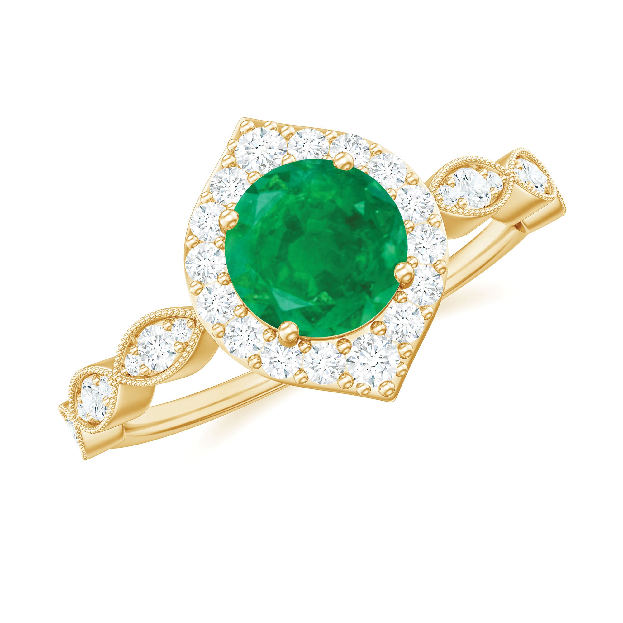 1.50 CT Vintage Style Emerald Engagement Ring with Diamond Accent Emerald - ( AAA ) - Quality - Rosec Jewels