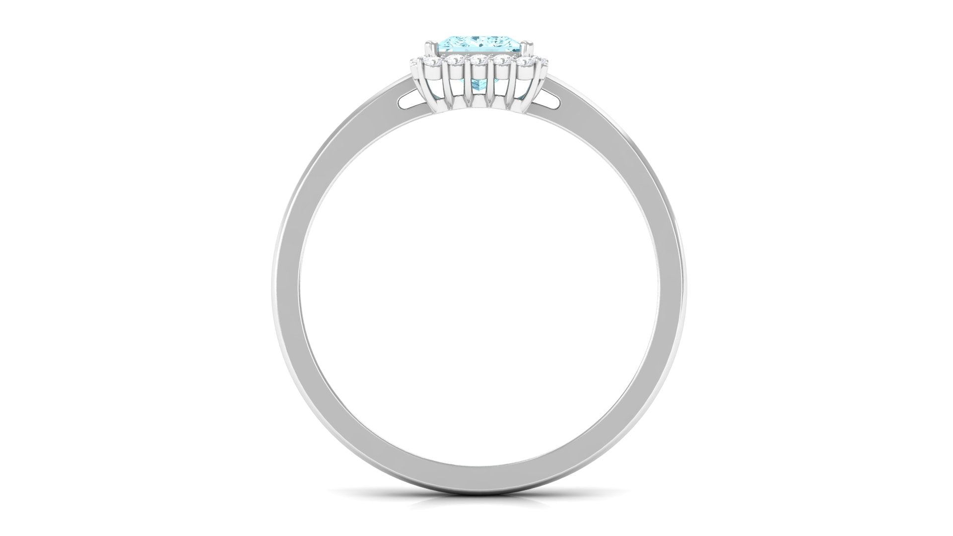 Princess Cut Aquamarine and Diamond Halo Engagement Ring Aquamarine - ( AAA ) - Quality - Rosec Jewels