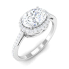 Oval Moissanite East West Engagement Ring with Halo Moissanite - ( D-VS1 ) - Color and Clarity - Rosec Jewels