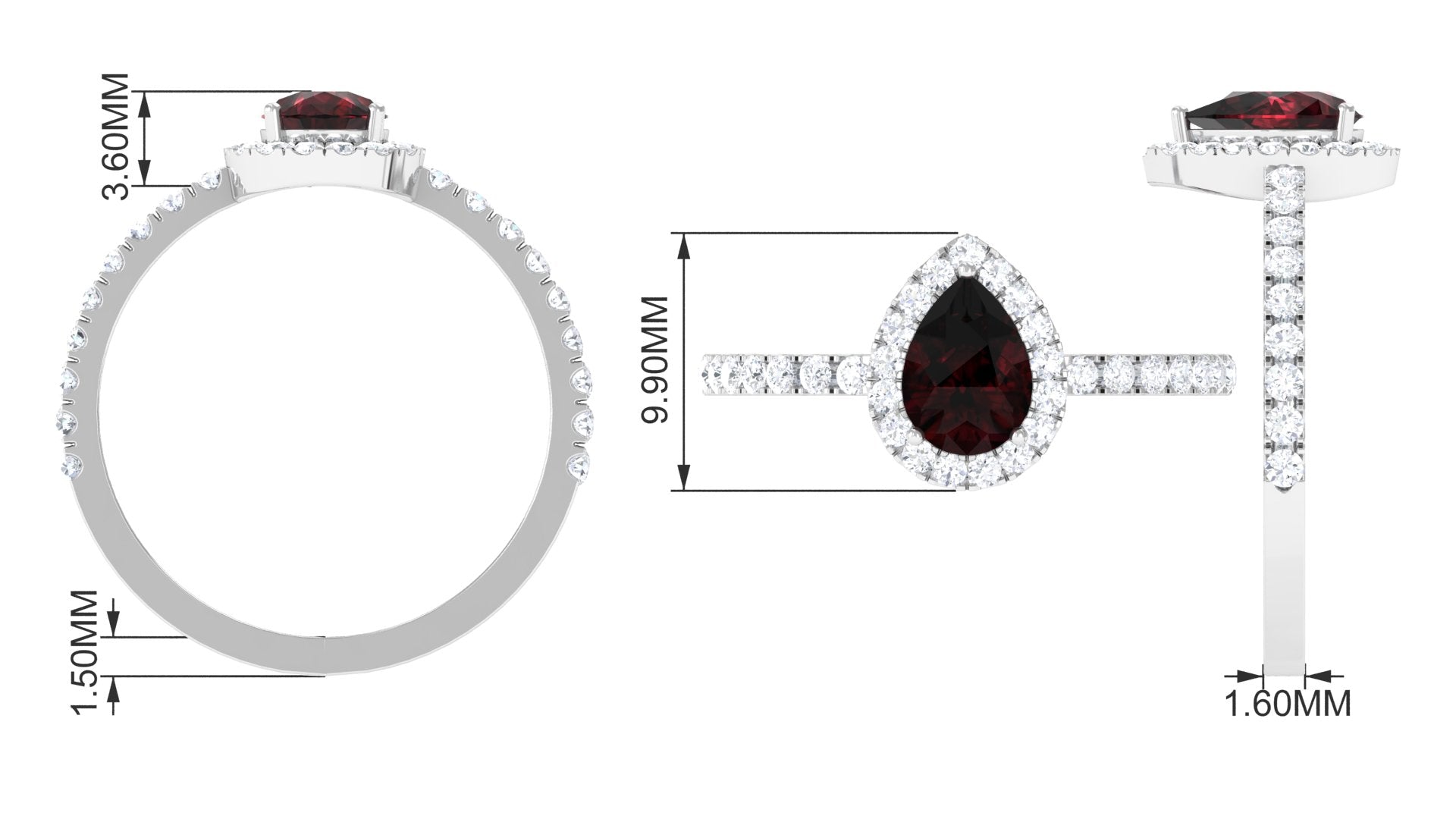 Garnet Teardrop Engagement Ring with Diamond Halo Garnet - ( AAA ) - Quality - Rosec Jewels