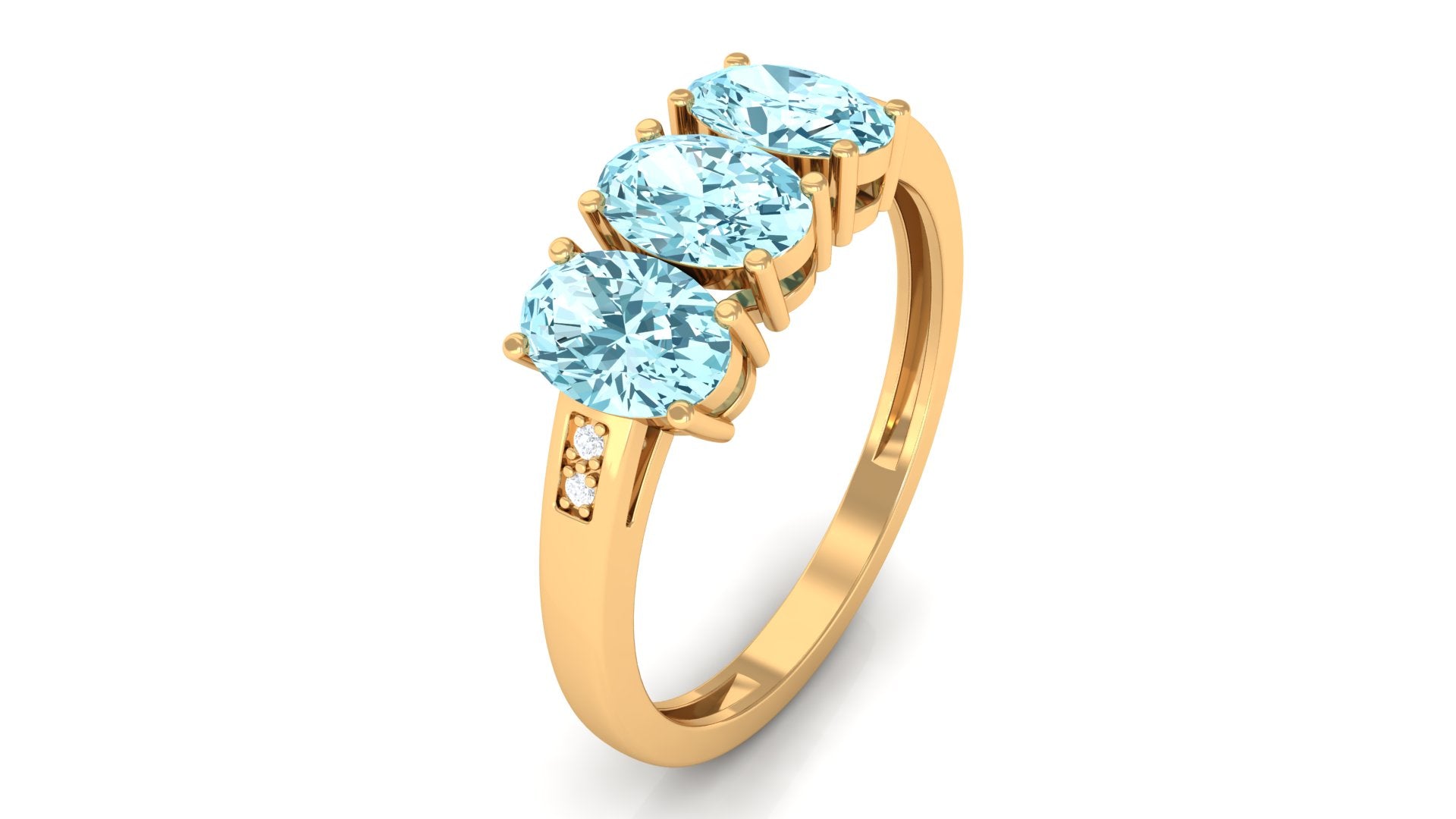 Aquamarine Three Stone Engagement Ring with Diamond Aquamarine - ( AAA ) - Quality - Rosec Jewels