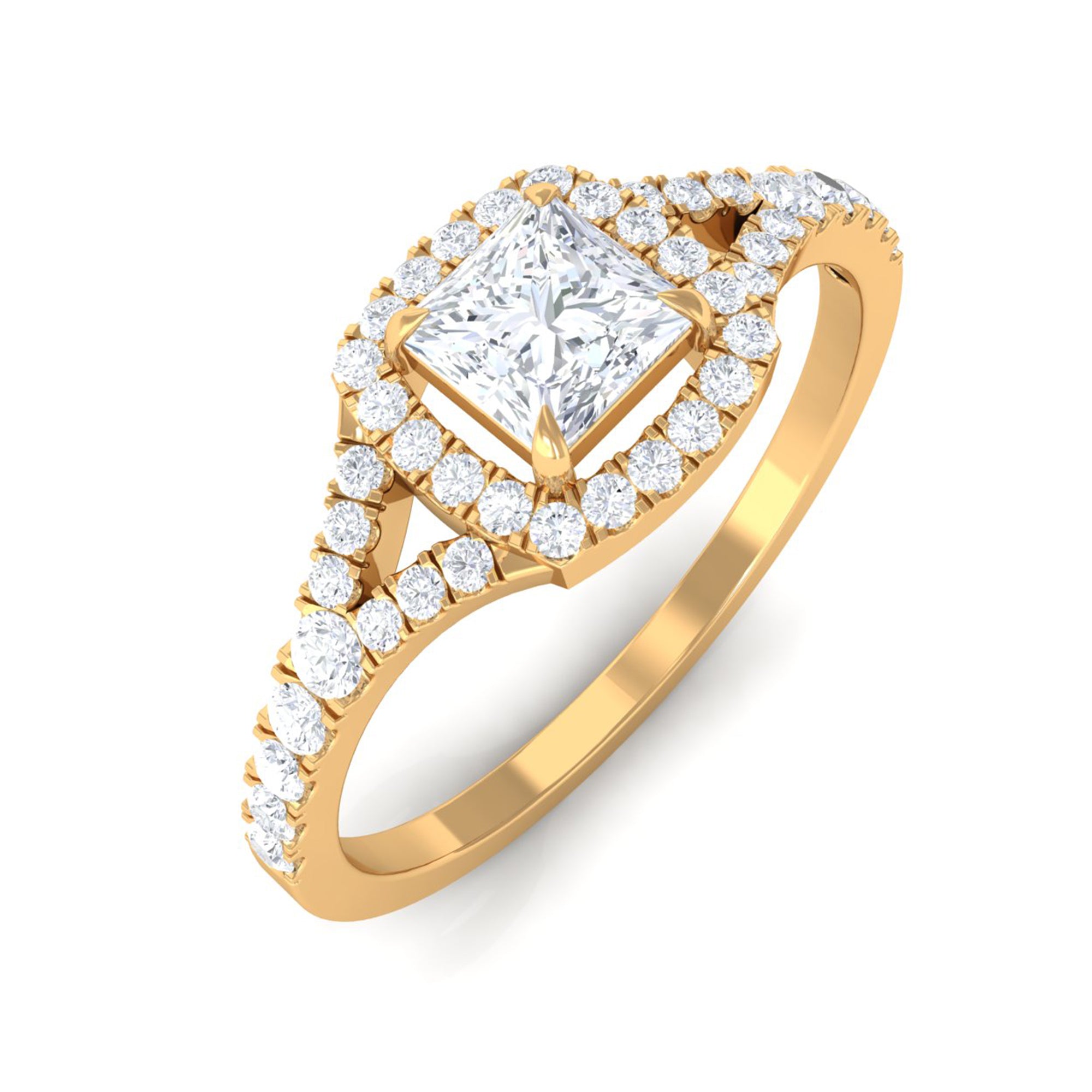 Split Shank Moissanite Designer Engagement Ring in Gold Moissanite - ( D-VS1 ) - Color and Clarity - Rosec Jewels