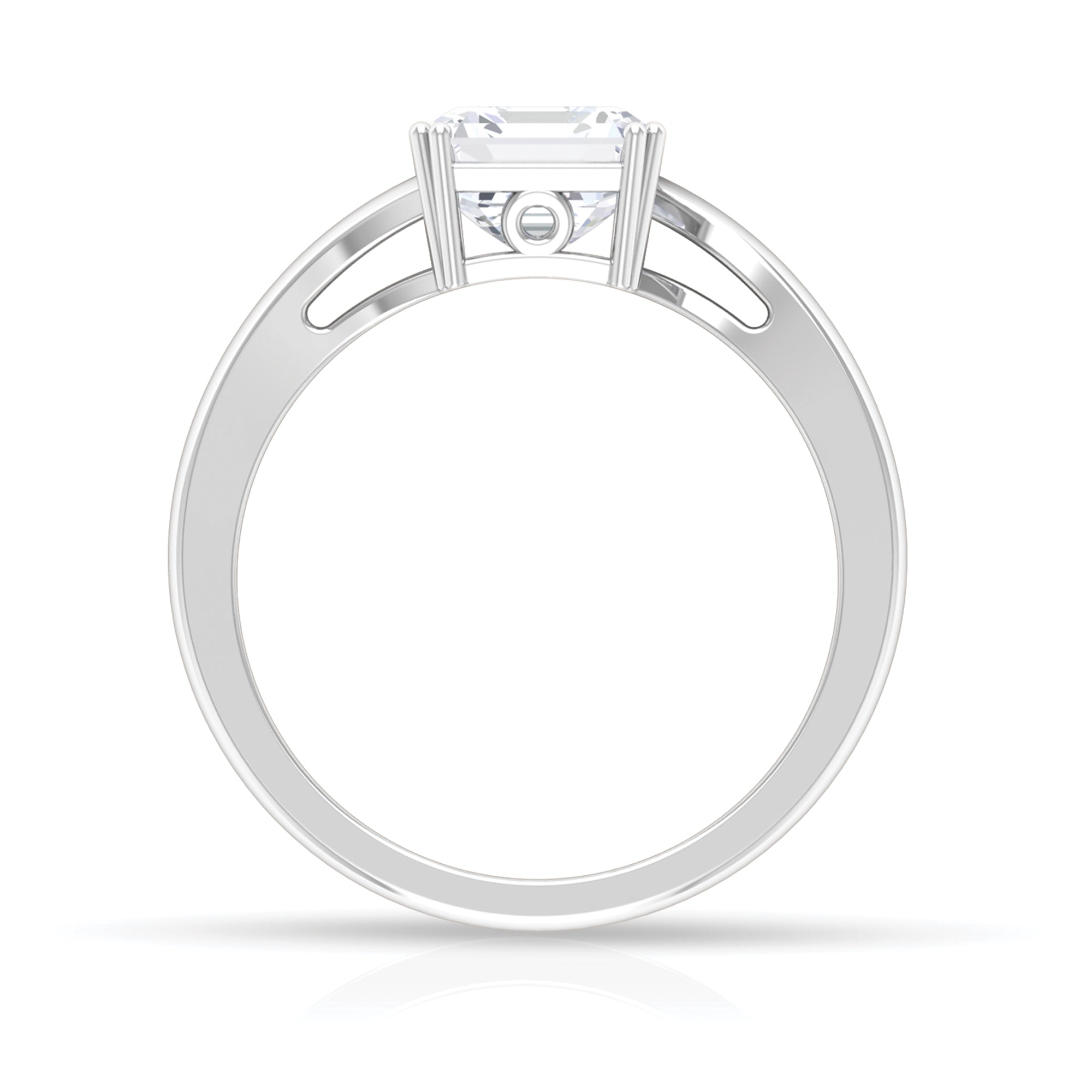 7 MM Asscher Cut Moissanite Solitaire Ring in V Scroll Setting with Bypass Shank Moissanite - ( D-VS1 ) - Color and Clarity - Rosec Jewels