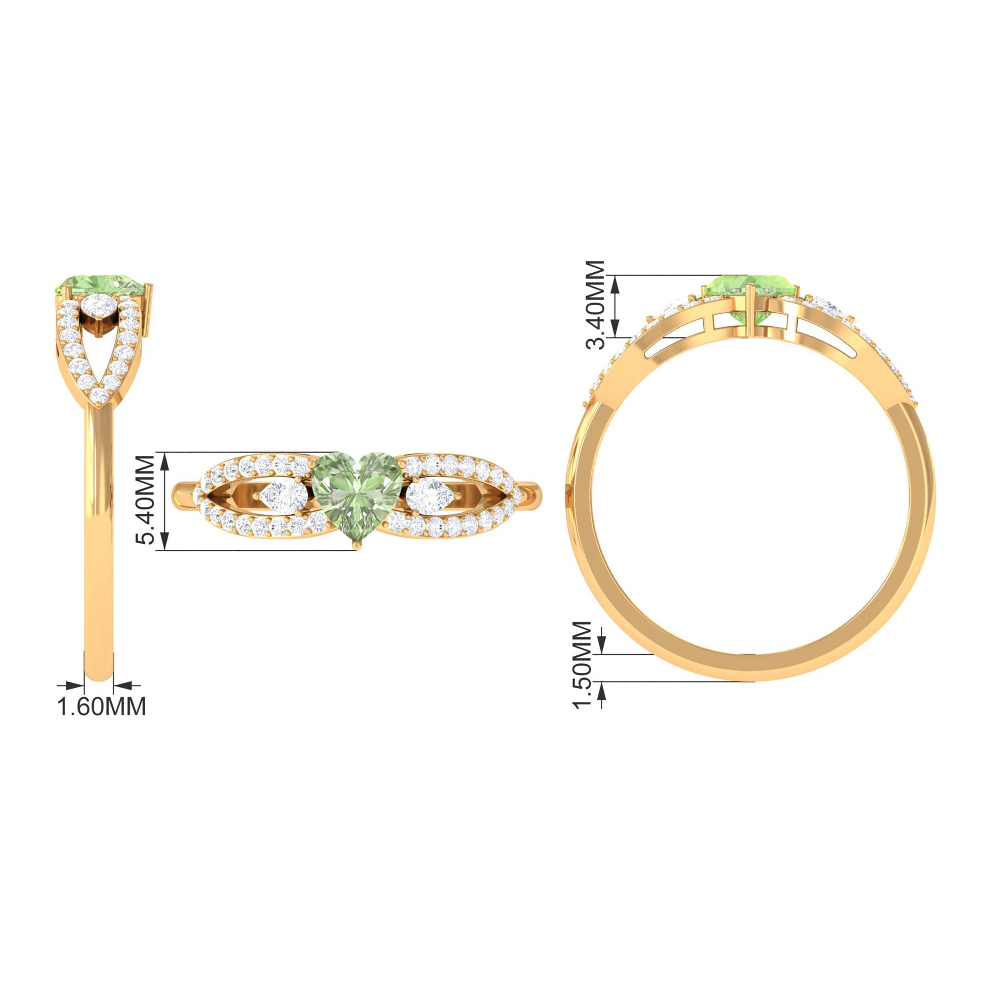 1 CT Real Green Sapphire Solitaire Ring with Diamond Accent Green Sapphire - ( AAA ) - Quality - Rosec Jewels