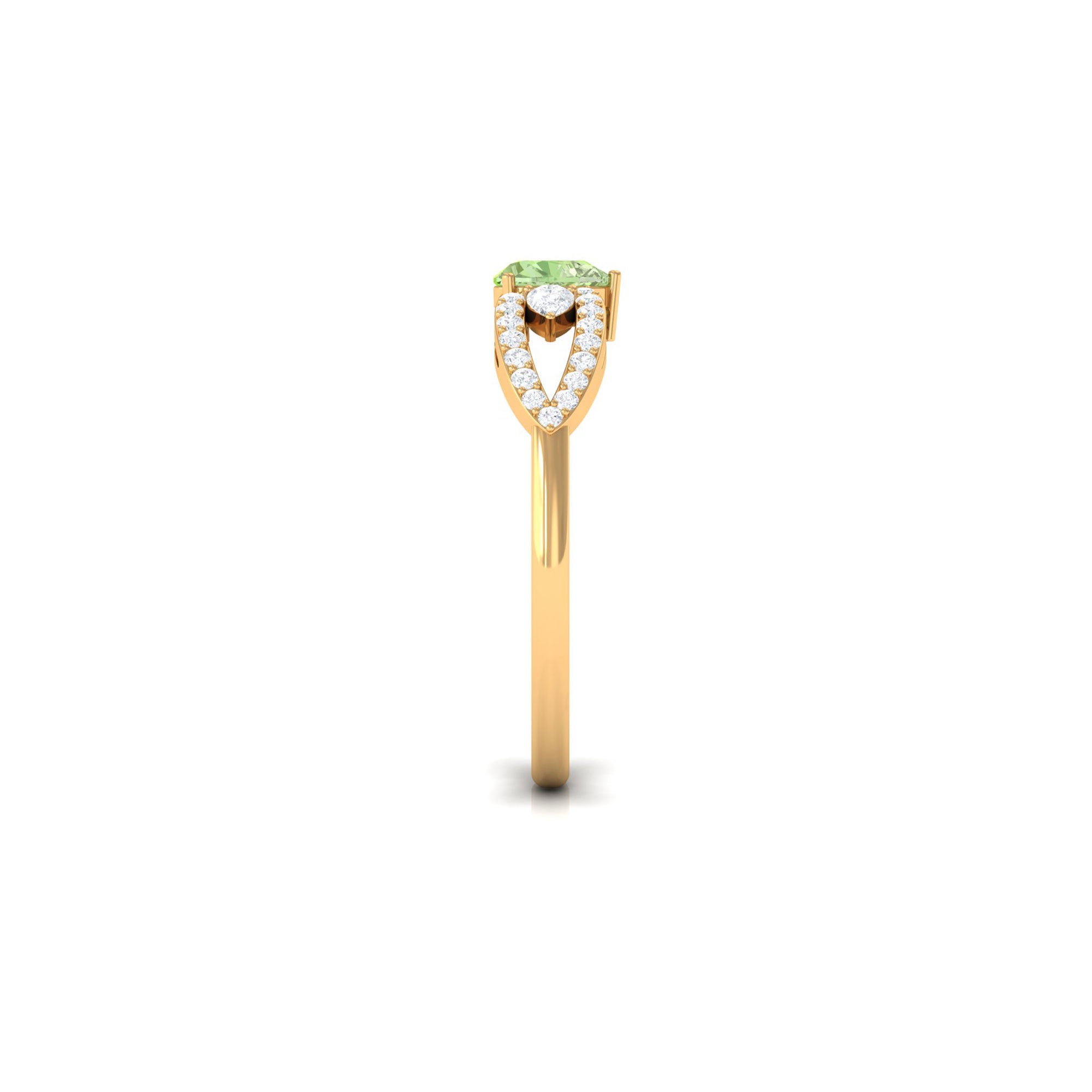 1 CT Real Green Sapphire Solitaire Ring with Diamond Accent Green Sapphire - ( AAA ) - Quality - Rosec Jewels