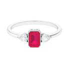 Emerald Cut Ruby Solitaire Ring with Diamond Ruby - ( AAA ) - Quality - Rosec Jewels