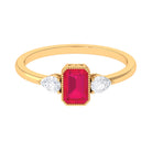 Emerald Cut Ruby Solitaire Ring with Diamond Ruby - ( AAA ) - Quality - Rosec Jewels